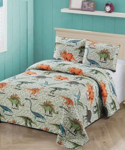 Juego de Colcha Edredón de Dinosaurios Mundo Azul Verde