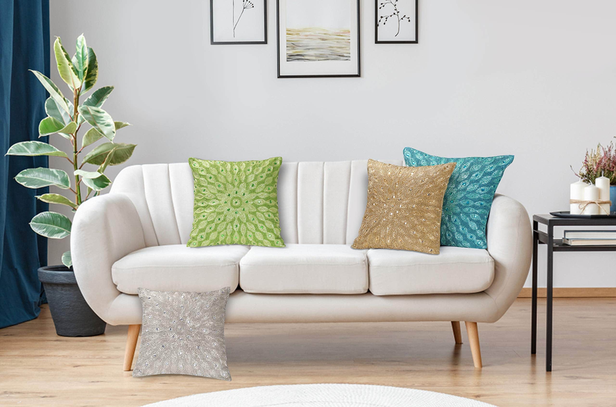 Funda de Almohada Decorativa con Cuentas a Mano - 16x16 - Imagen 8