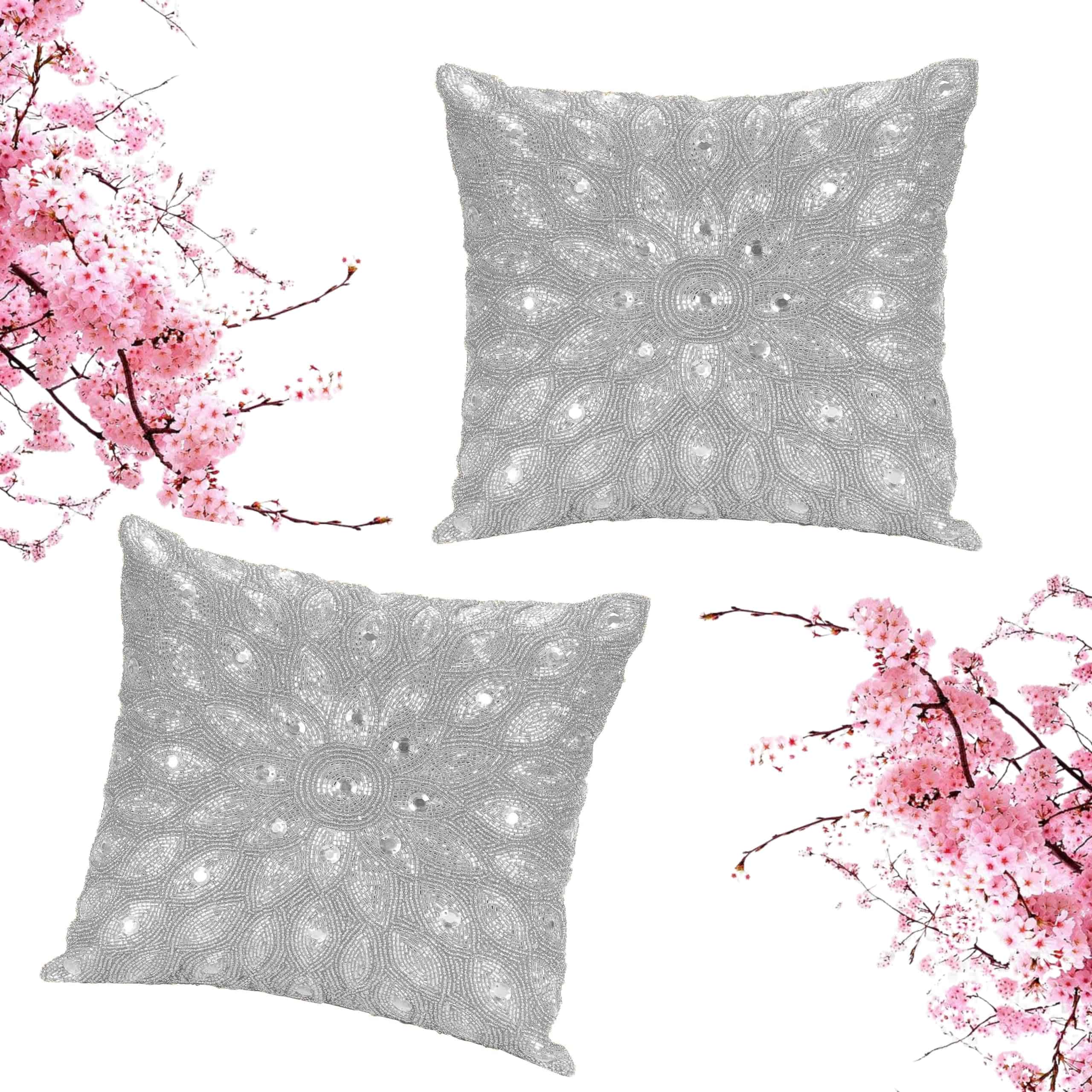 Funda de cojin decorativo de cuentas a mano - 12x12