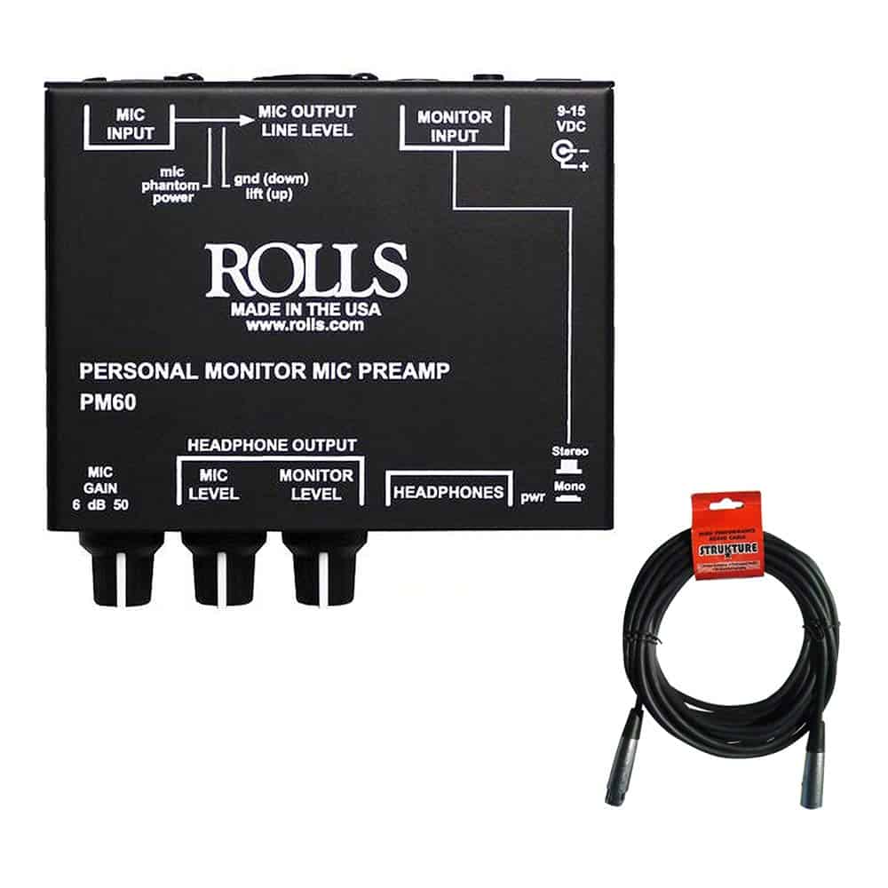 Rolls PM60 Personal Monitor Microphone Preamp con Cable