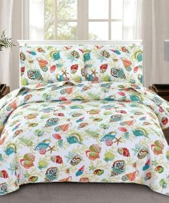 Juego de Colcha Ligera de 3 Piezas con Conchas de Mar