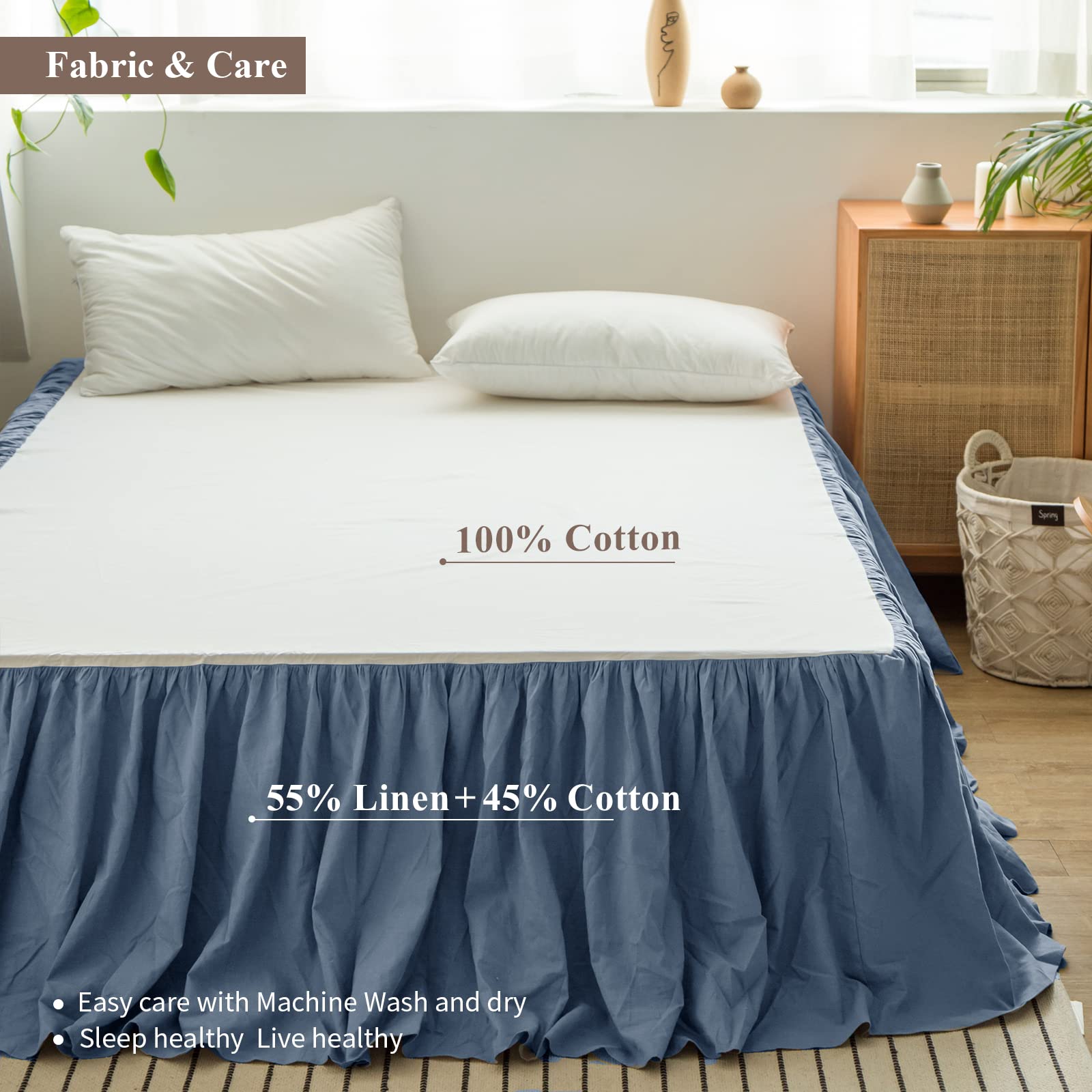 BISELINA Falda de Cama de Lino Francés -Azul Marino - Imagen 4