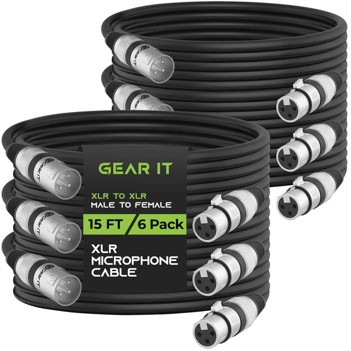 Cable de micrófono XLR a XLR GearIT (15 pies, -Negro