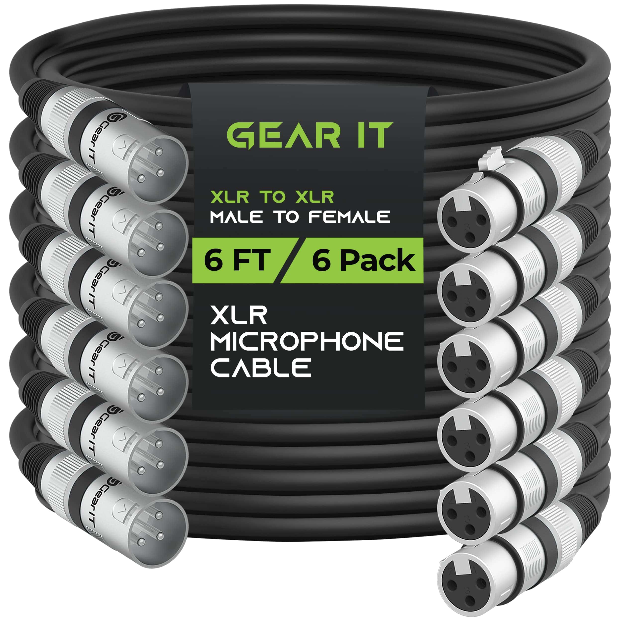 Cable de Micrófono XLR a XLR GearIT (6 pies, -Negro