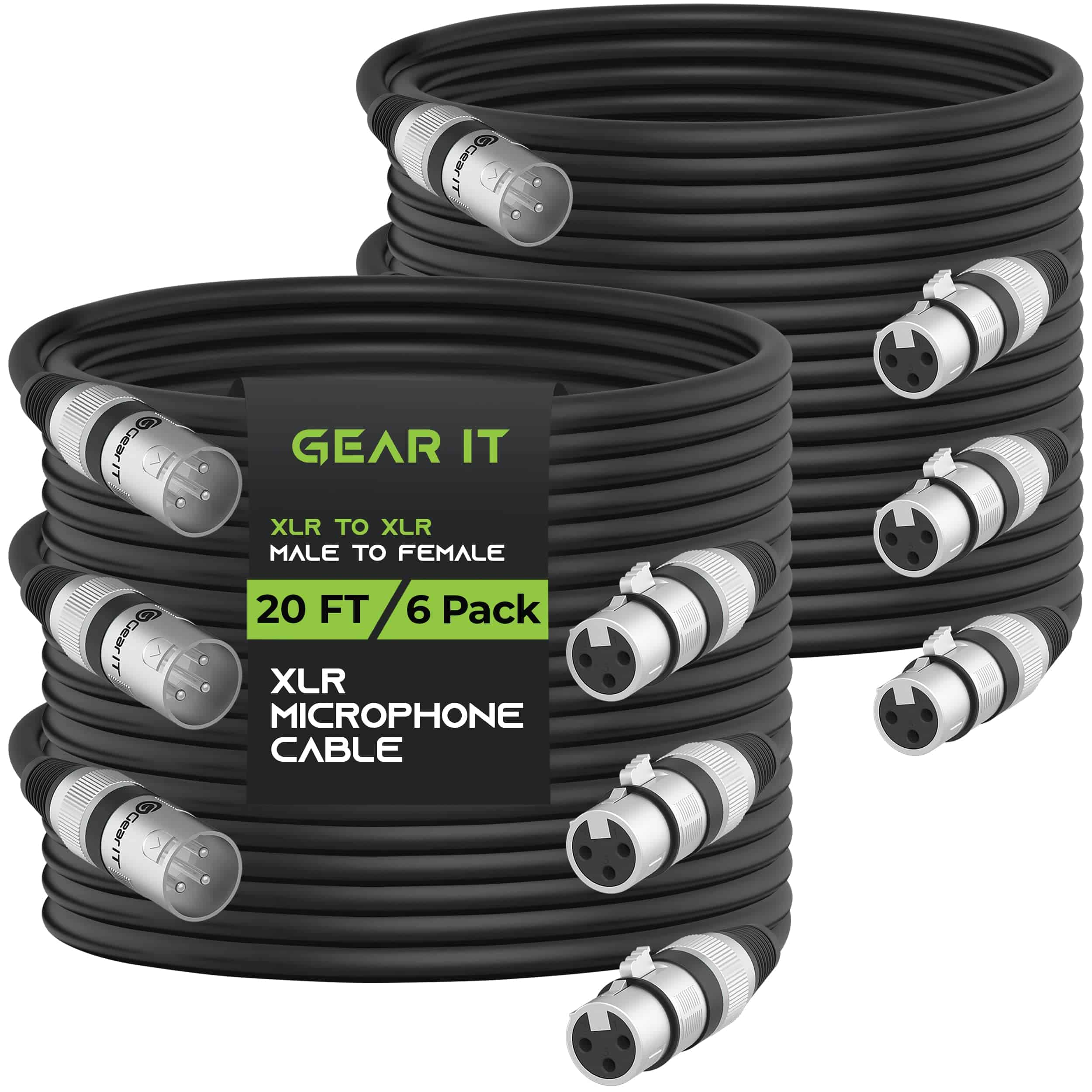 Cable de Micrófono GearIT de 20 pies, Paquete de 6 XLR
