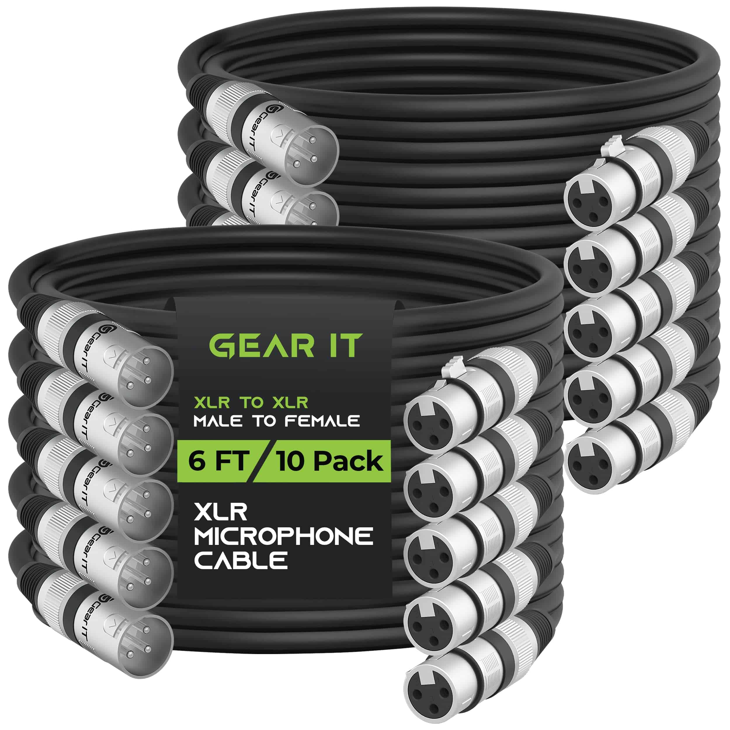 Cable de Micrófono XLR a XLR GearIT (6 Pies, Paquete de 10)