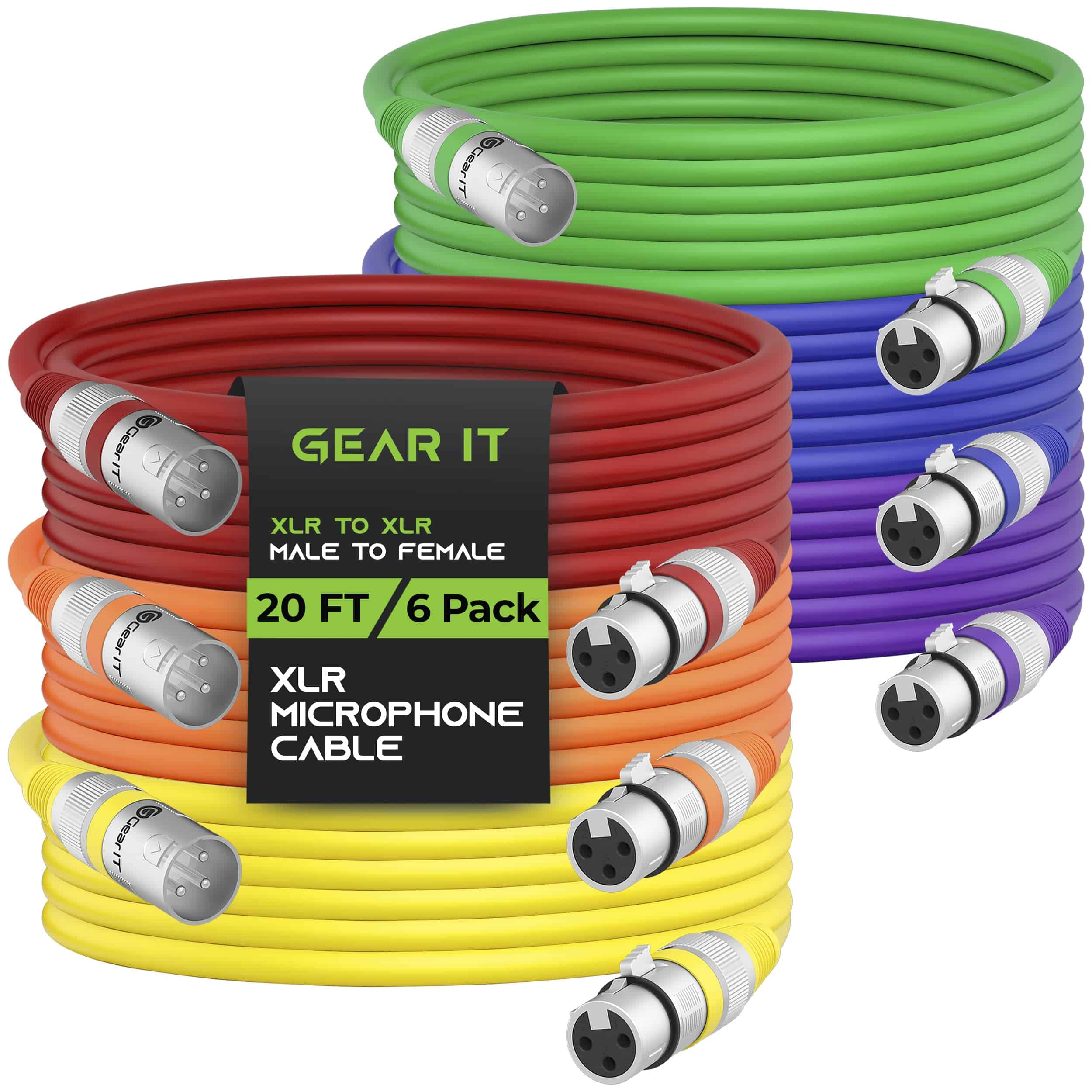 Cable de Micrófono XLR a XLR GearIT (20 pies, paquete de 6)