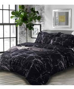 Juego de edredón Nanko King, estampado de mármol negro