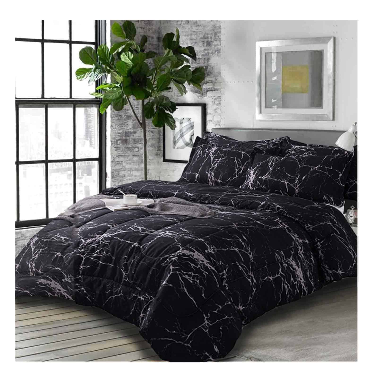 Juego de edredón Nanko King, estampado de mármol negro