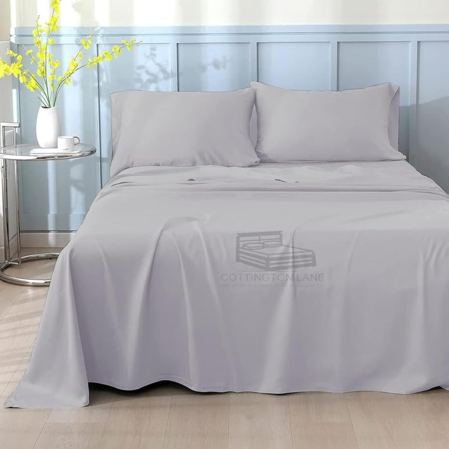 Juego de sábanas RV 100% algodón egipcio - -Gris Claro Sólid
