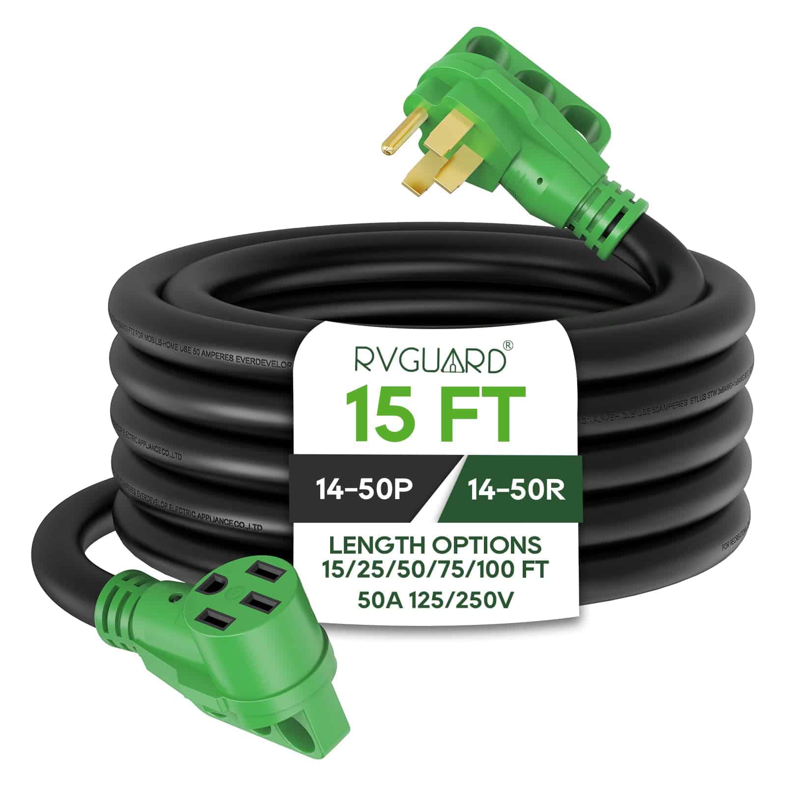 Cable de extensión para RV/EV de 50 amperios y 15 pies de