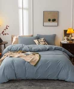 Funda de Edredón de Algodón Lavado Janlive Full -Azul Grisác