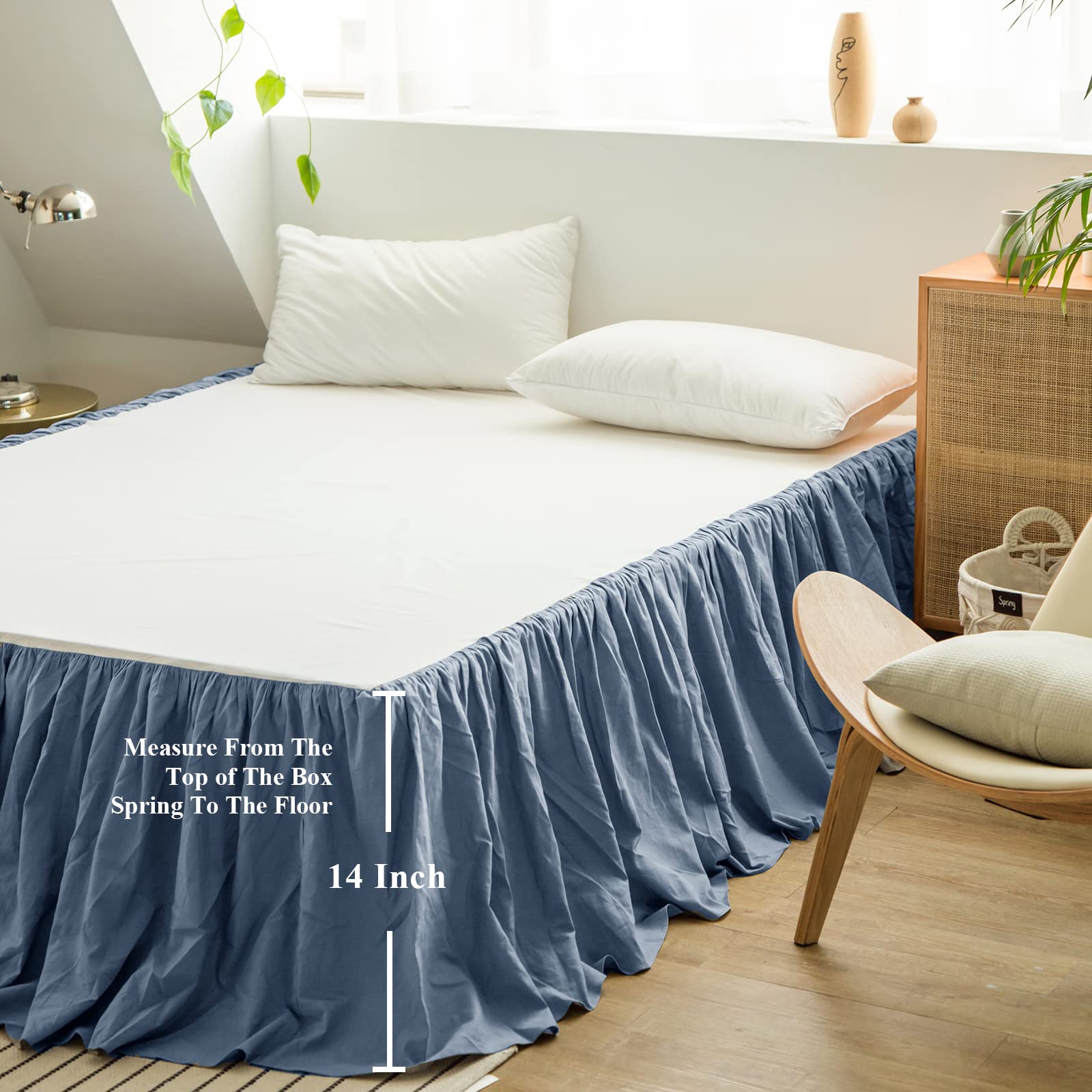 BISELINA Falda de Cama de Lino Francés -Azul Marino - Imagen 5