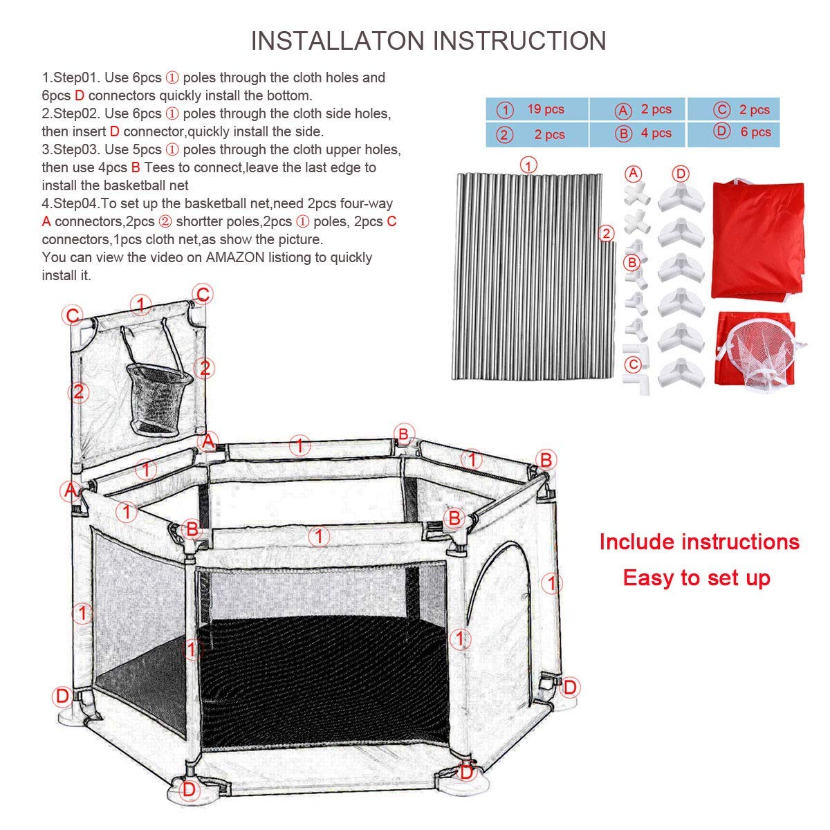 Parque de juegos portátil para bebés con aro de baloncesto - Imagen 6