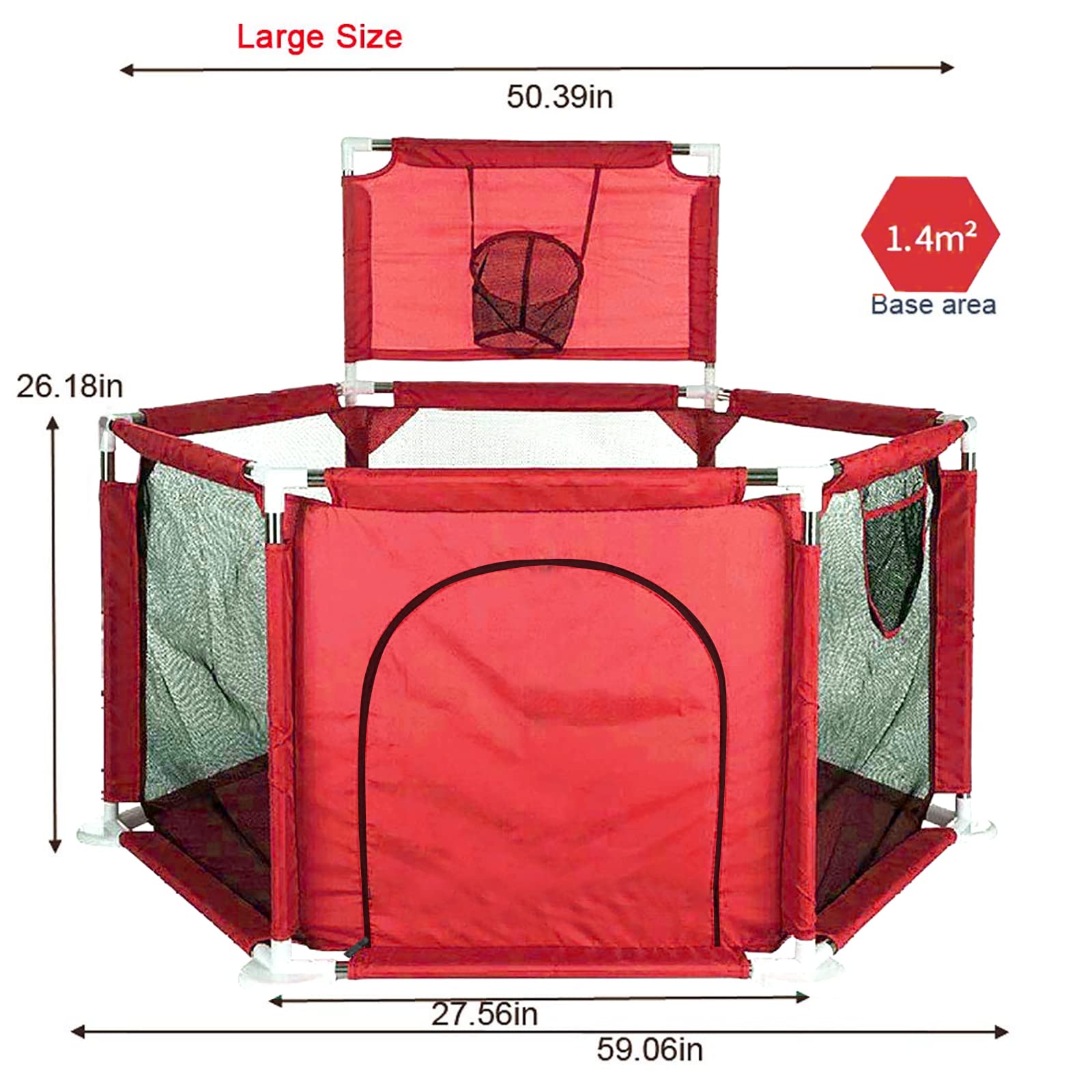 Parque de juegos portátil para bebés con aro de baloncesto - Imagen 5