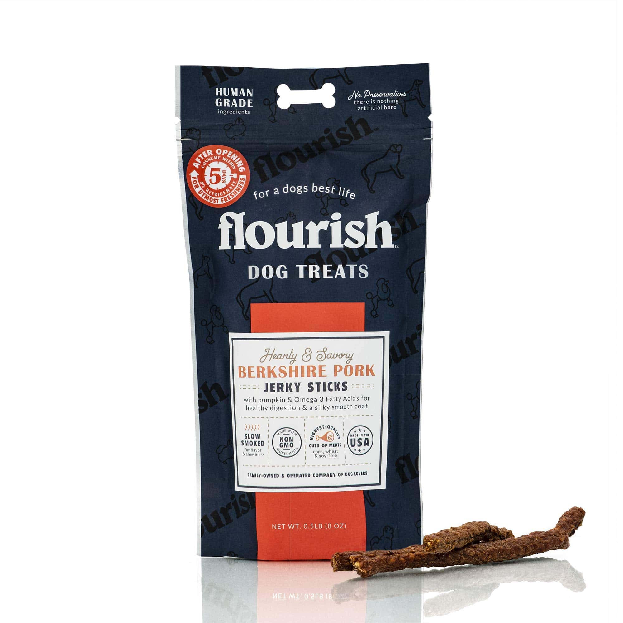 Flourish Pets Berkshire Pork Jerky/Meat Sticks, Premios