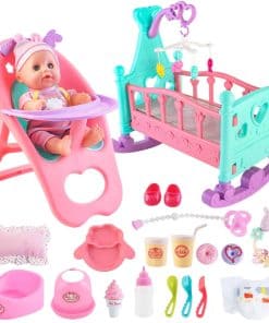 Set de Muñeca para Bebé deAO con Cuna, Trona y Cochecito -