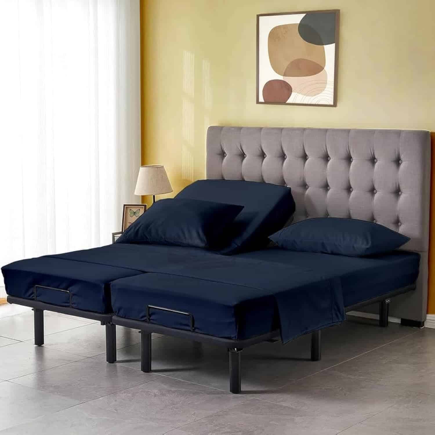 Juego de Sábanas Divididas de 5 Piezas para Camas -Azul Mari