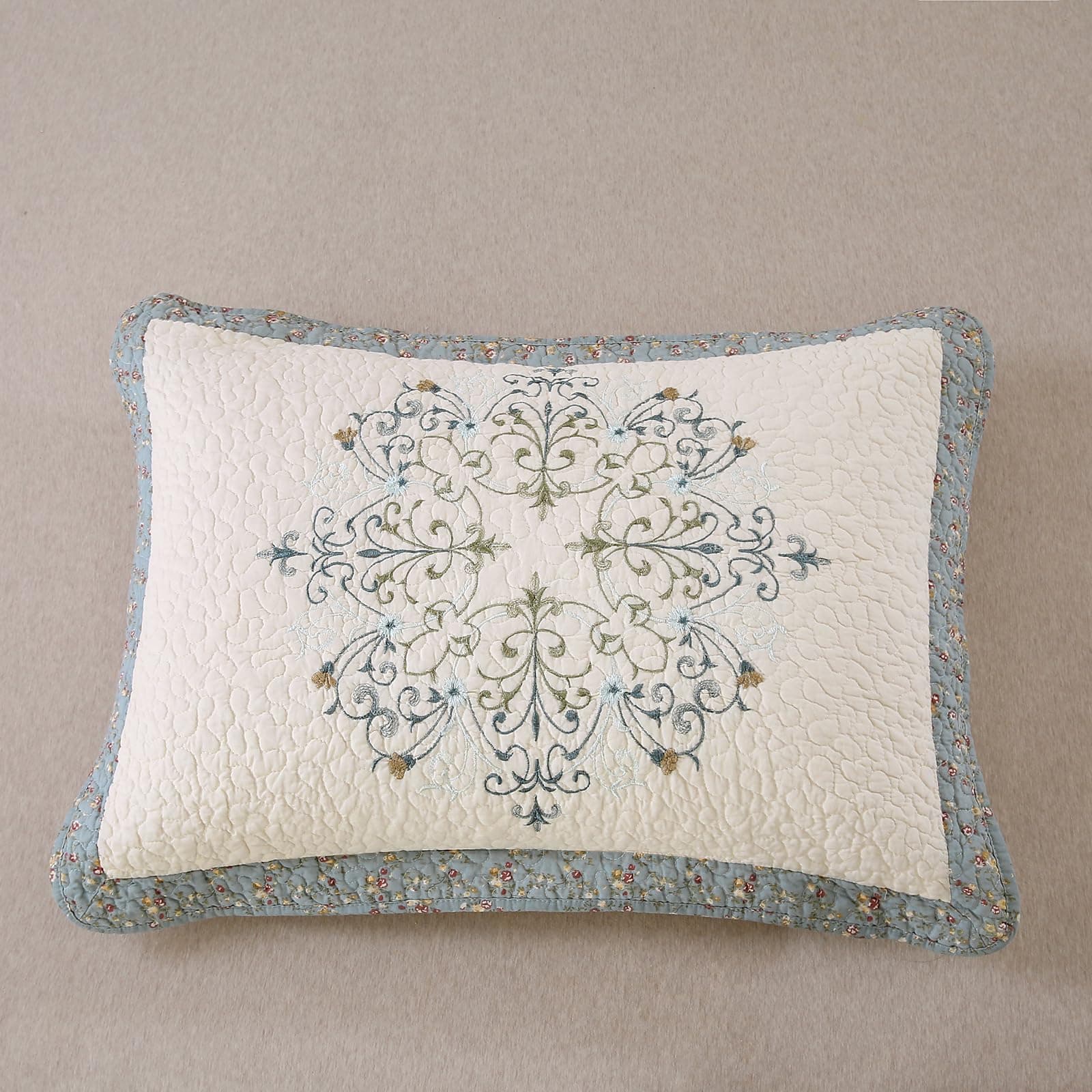 Juego de Colcha Acolchada Boho Floral Bordada 3 Piezas - Imagen 6