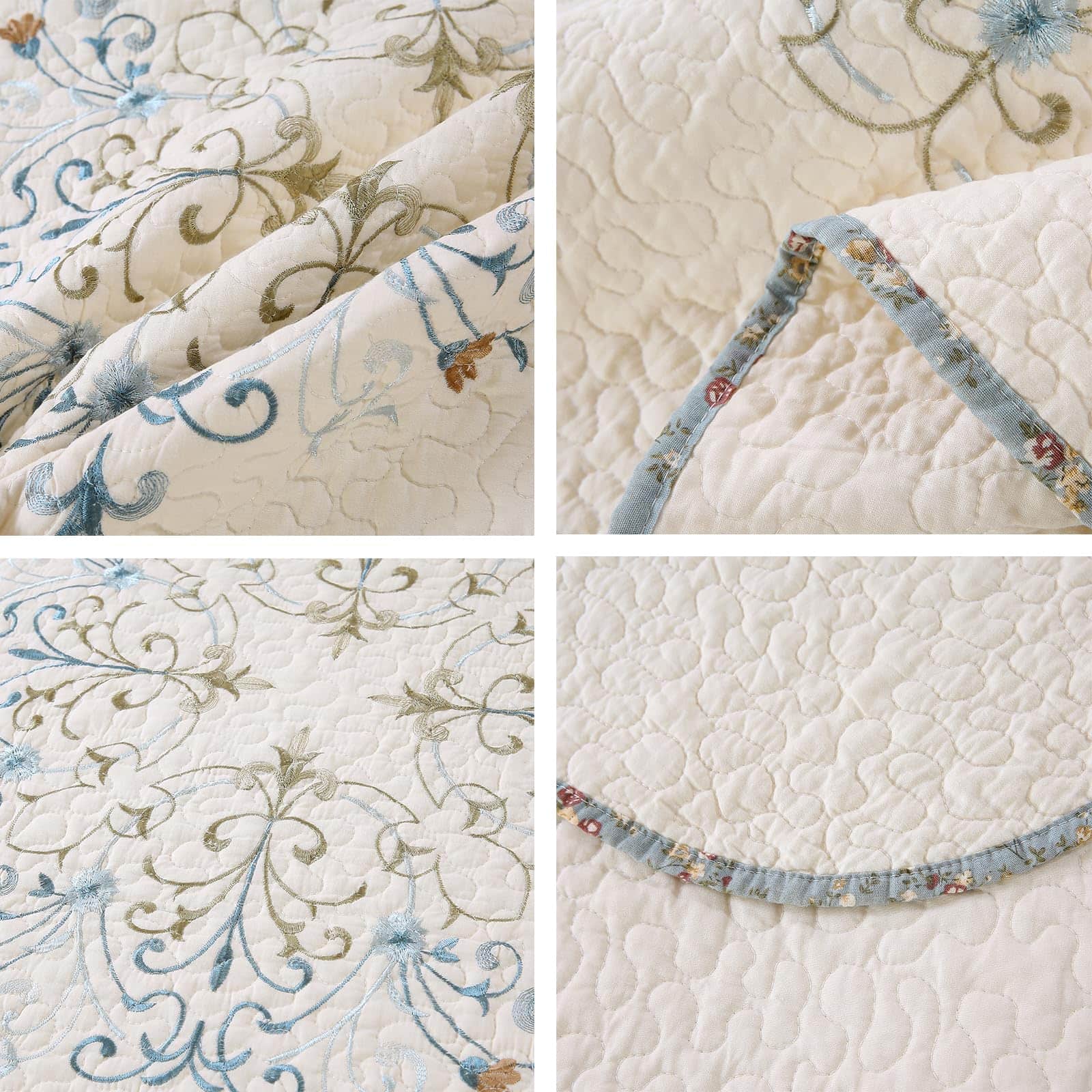 Juego de Colcha Acolchada Boho Floral Bordada 3 Piezas - Imagen 8