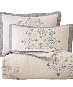 Juego de Colcha Acolchada Boho Floral Bordada 3 Piezas