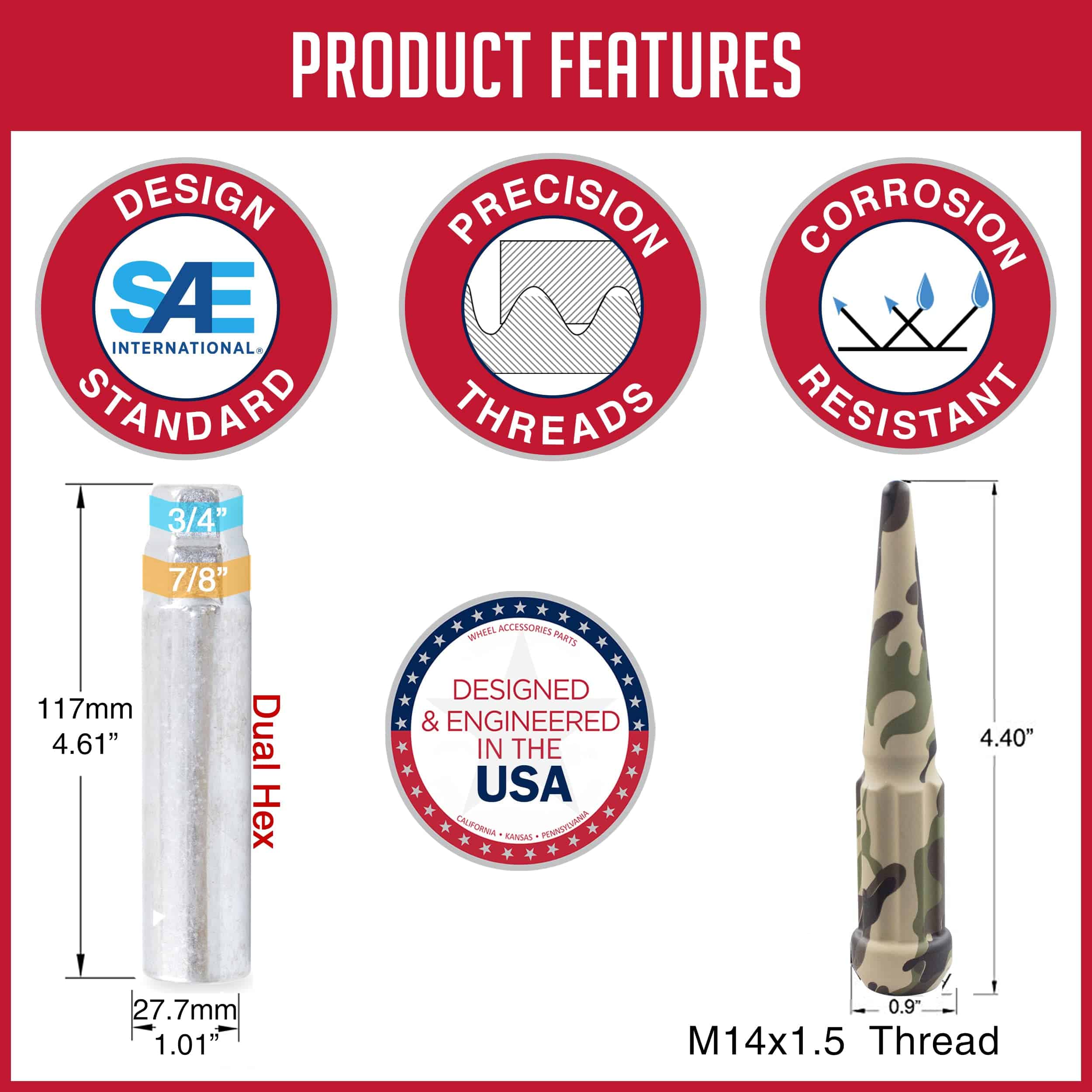 32 Pcs Tuercas de Rueda con Púas M14x1.5 4.4" Largas para - Imagen 5