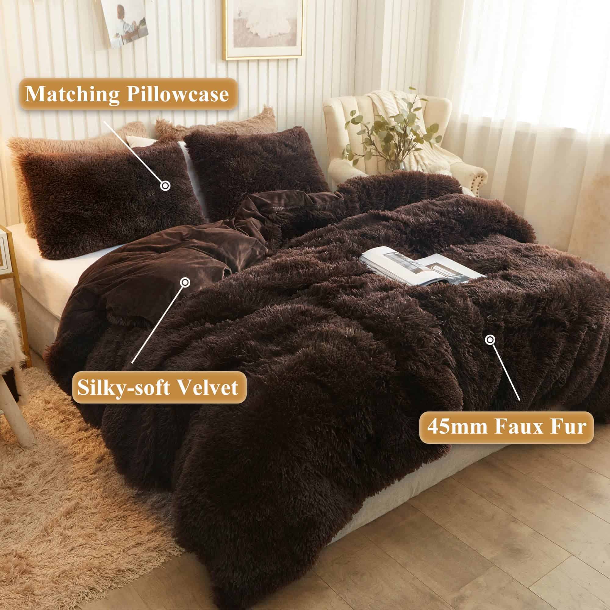 XeGe Juego de Funda Nórdica de Felpa -Café - Imagen 3