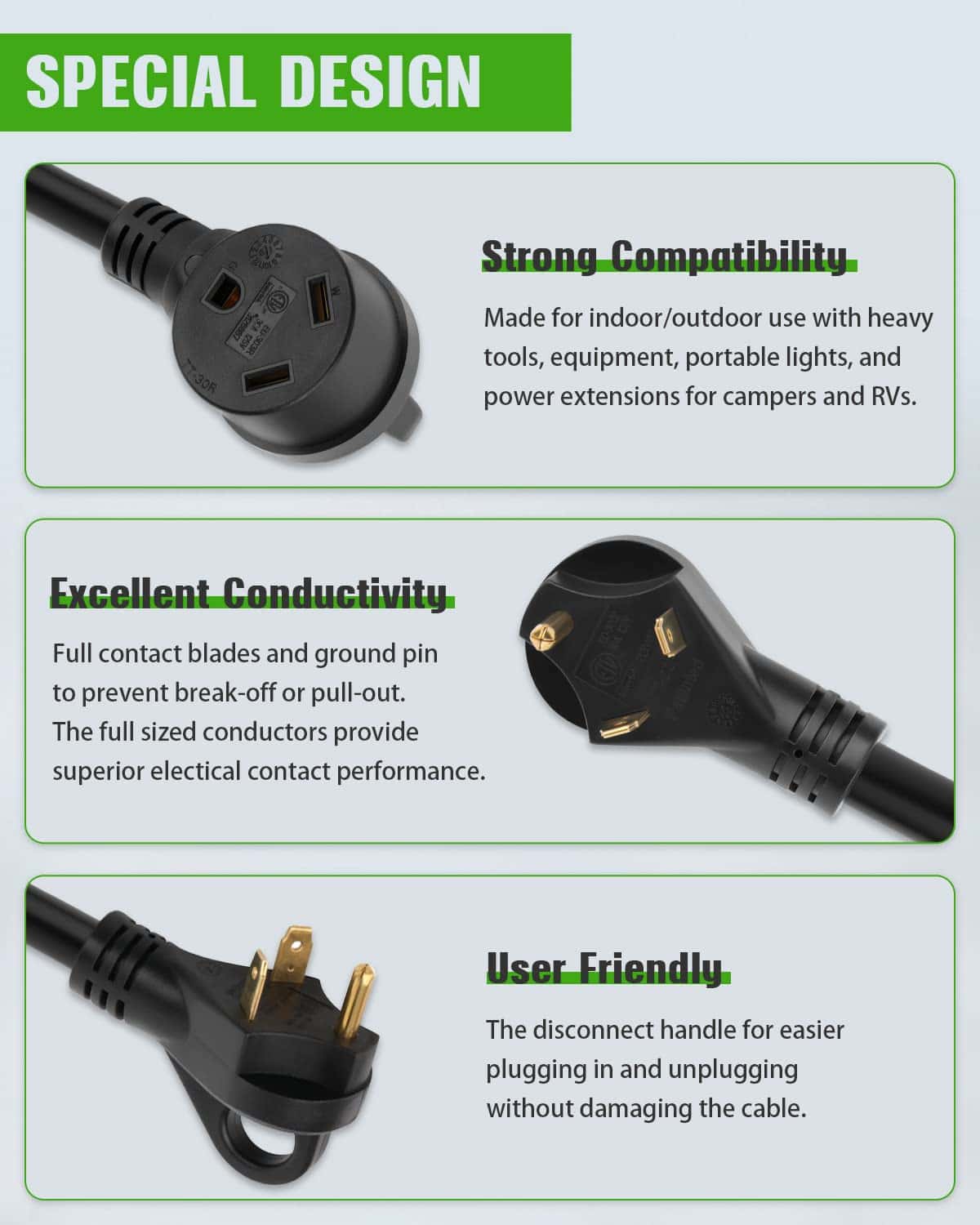 Cable de extensión RV universal de 25FT 30Amp de SCITOO, - Imagen 5