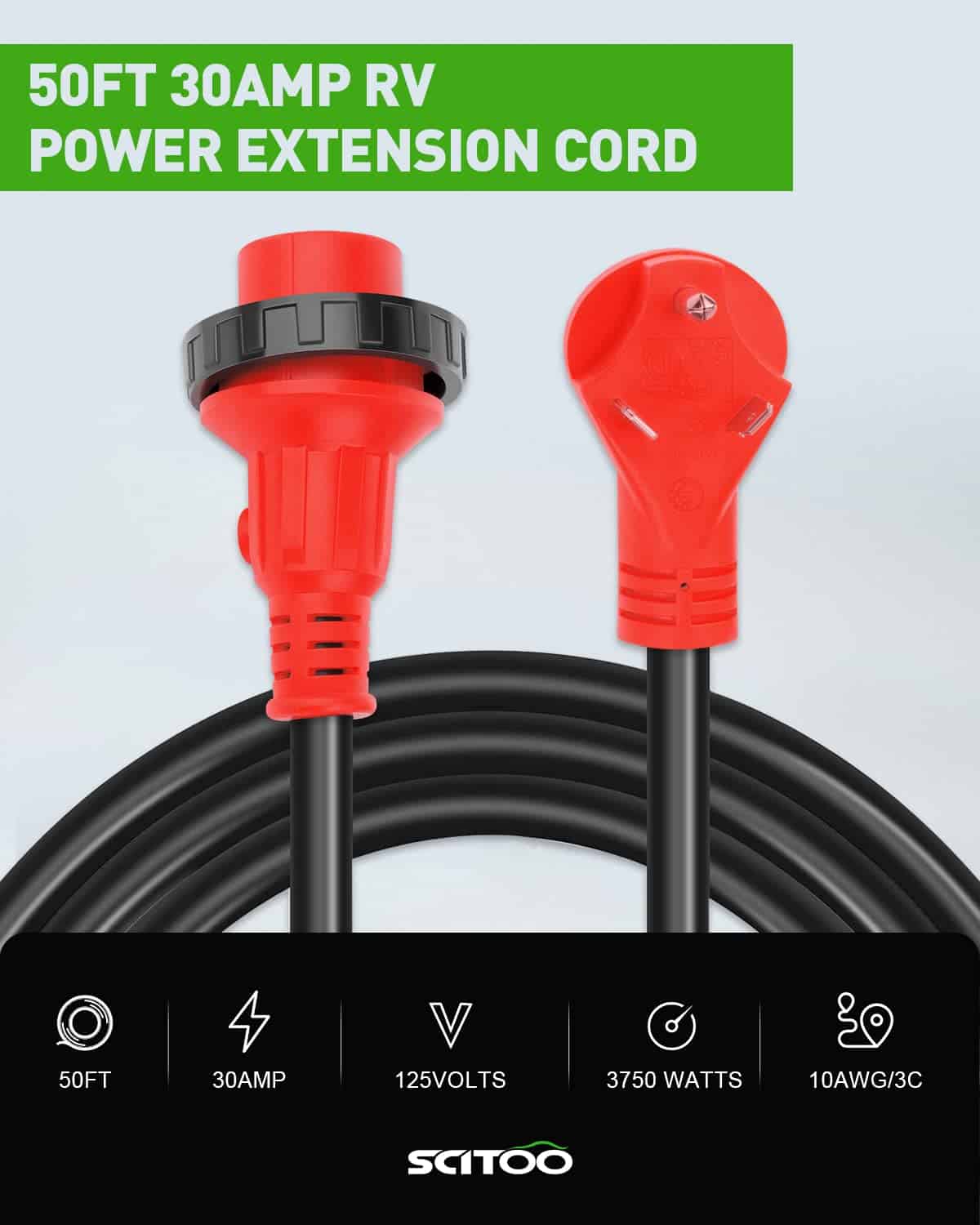 SCITOO Cable de Extensión para RV de 30 Amperios 50 Pies, - Imagen 3