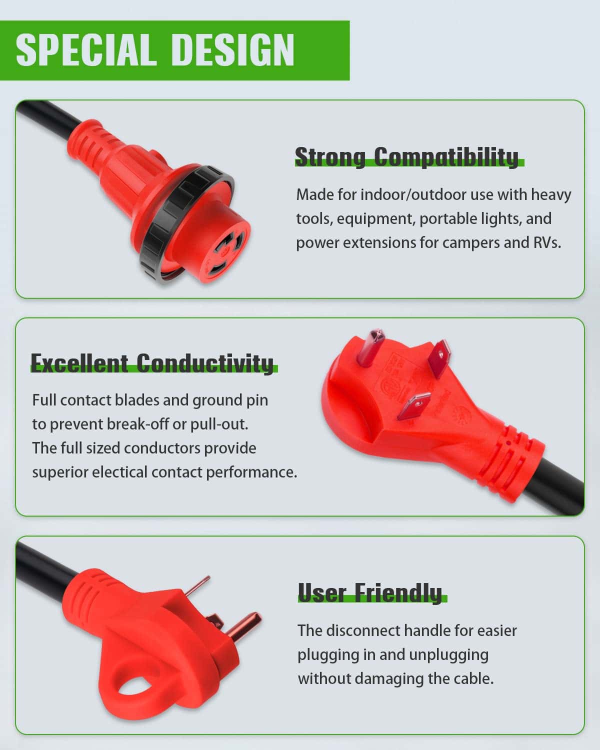 SCITOO Cable de Extensión para RV de 30 Amperios 50 Pies, - Imagen 5