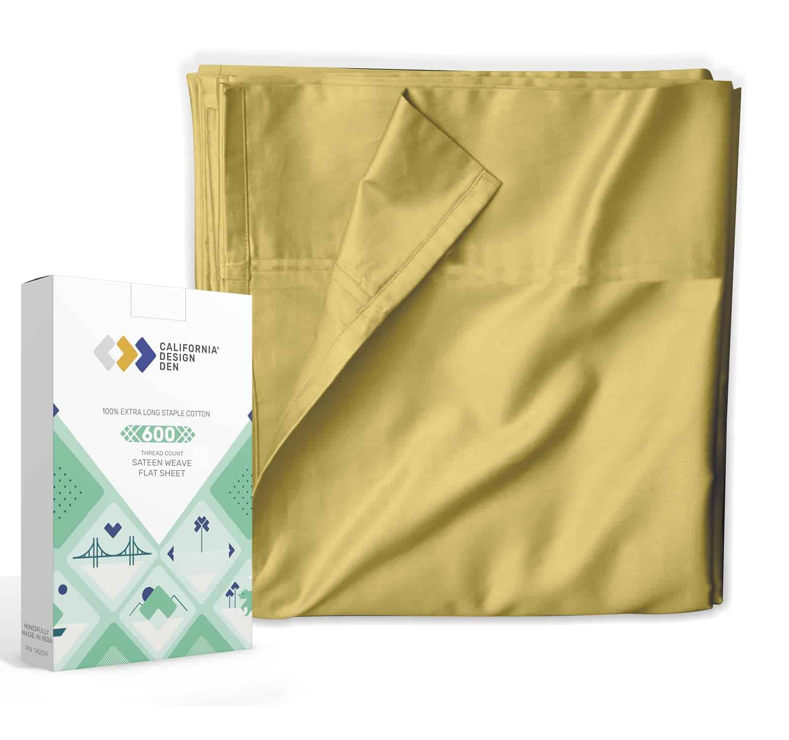 Sábana Plana 100% Algodón Puro - 600 Hilos, -Dorado