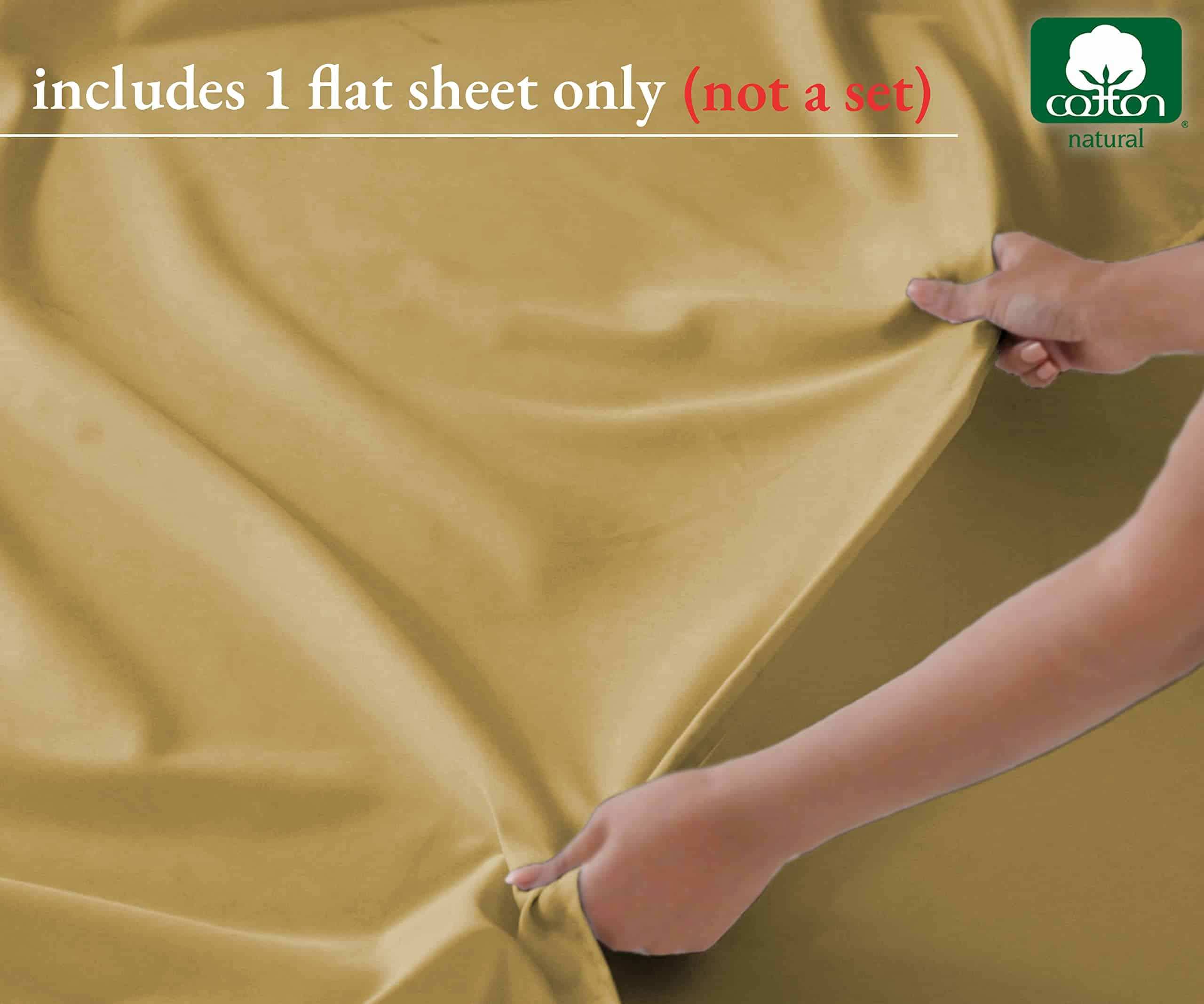 Sábana Plana 100% Algodón Puro - 600 Hilos, -Dorado - Imagen 3