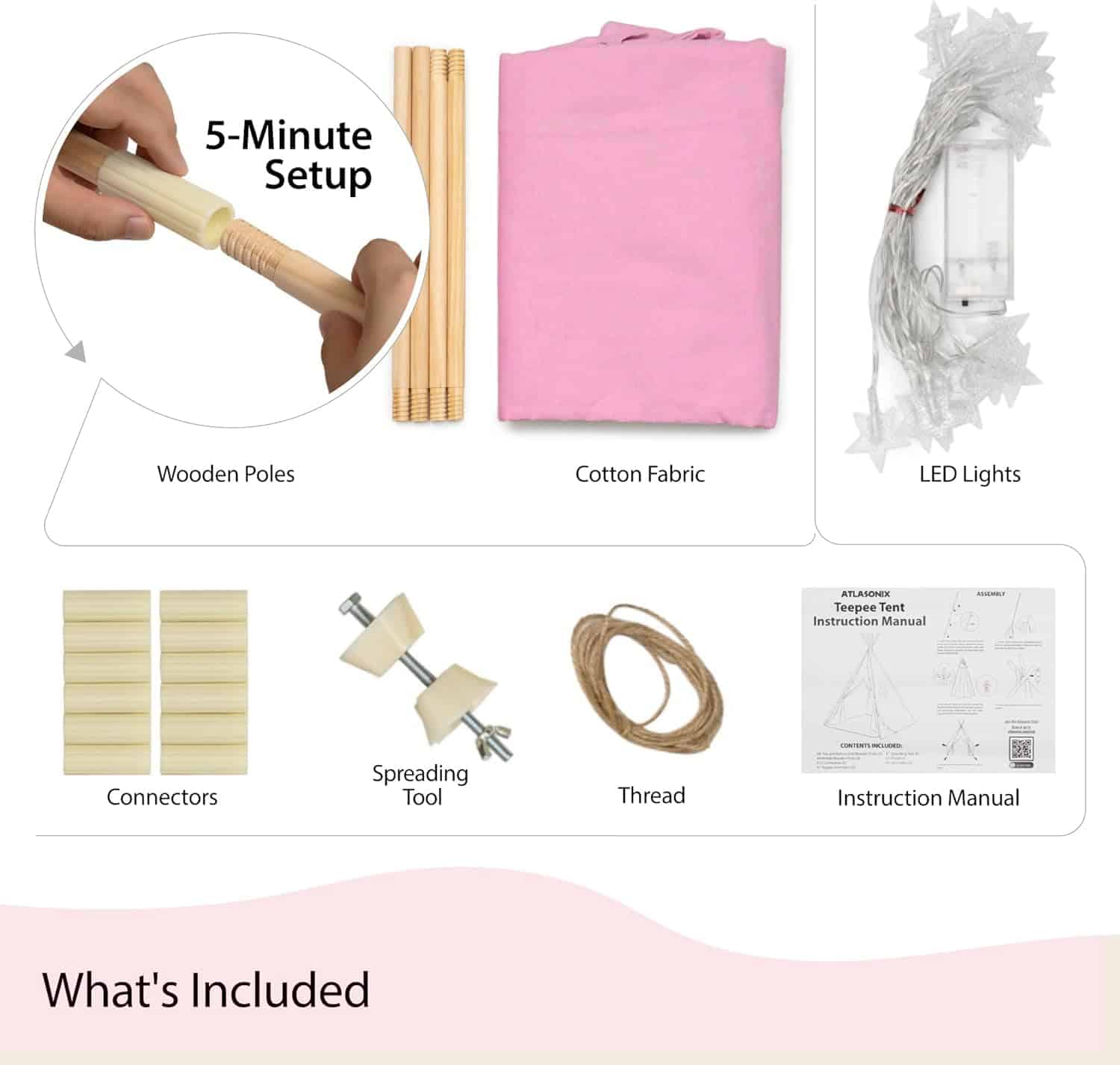 Tienda de campaña rosa adorable para niños con luces de - Imagen 8