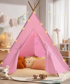 Tienda de campaña rosa adorable para niños con luces de
