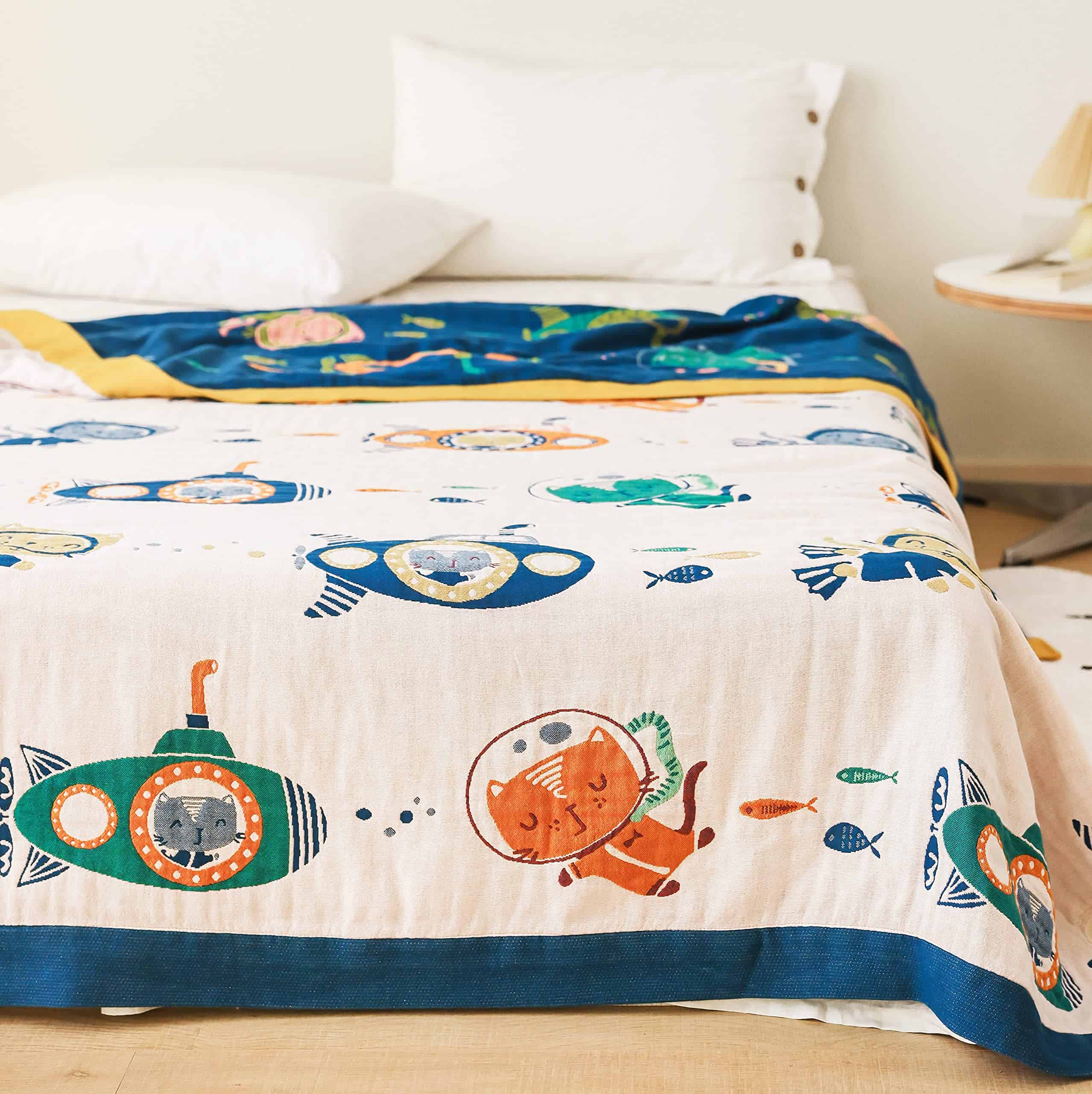 Manta de Muselina de Algodón 100% Submarinista Gatito Gato - Imagen 4