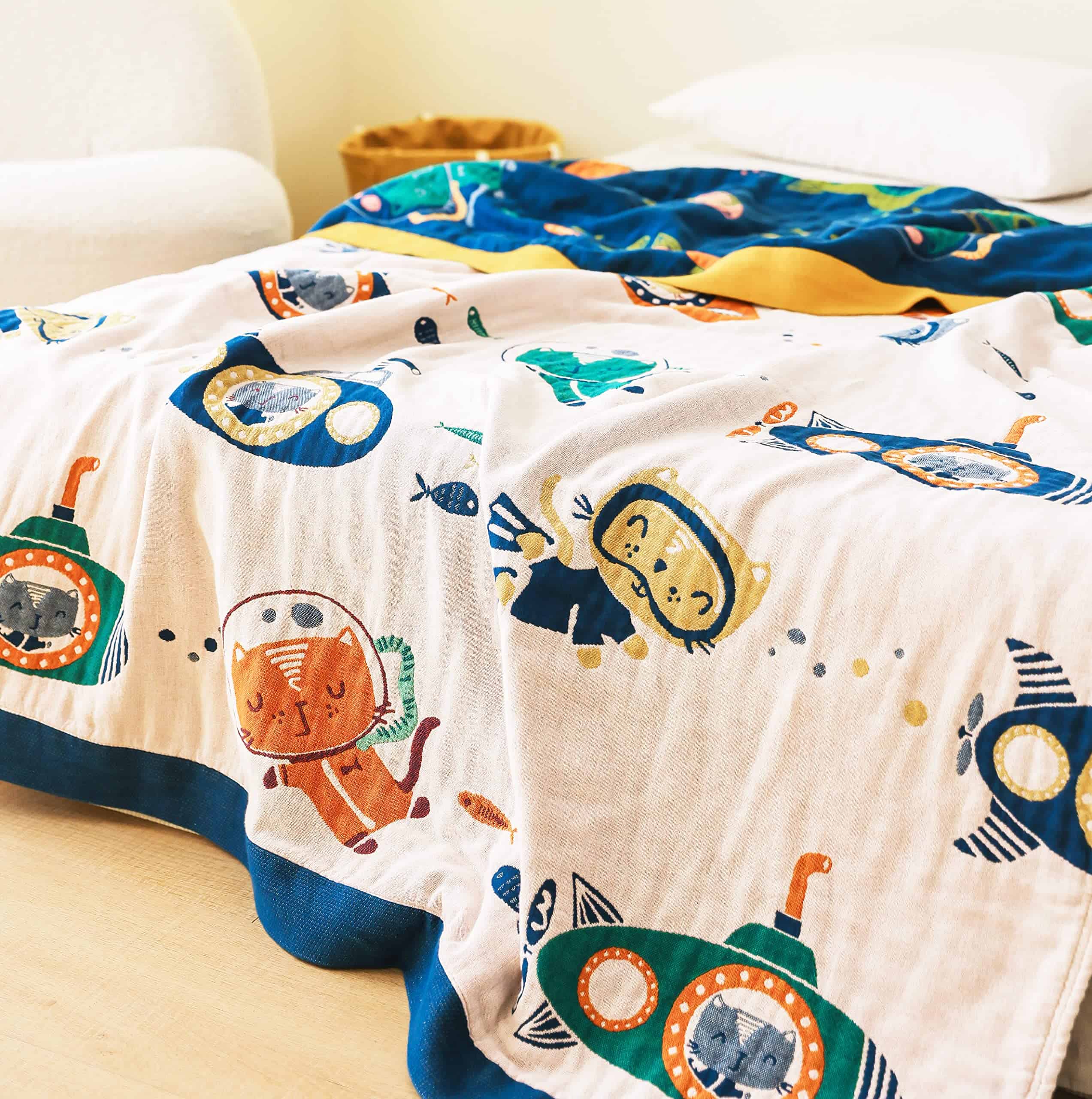 Manta de Muselina de Algodón 100% Submarinista Gatito Gato - Imagen 5