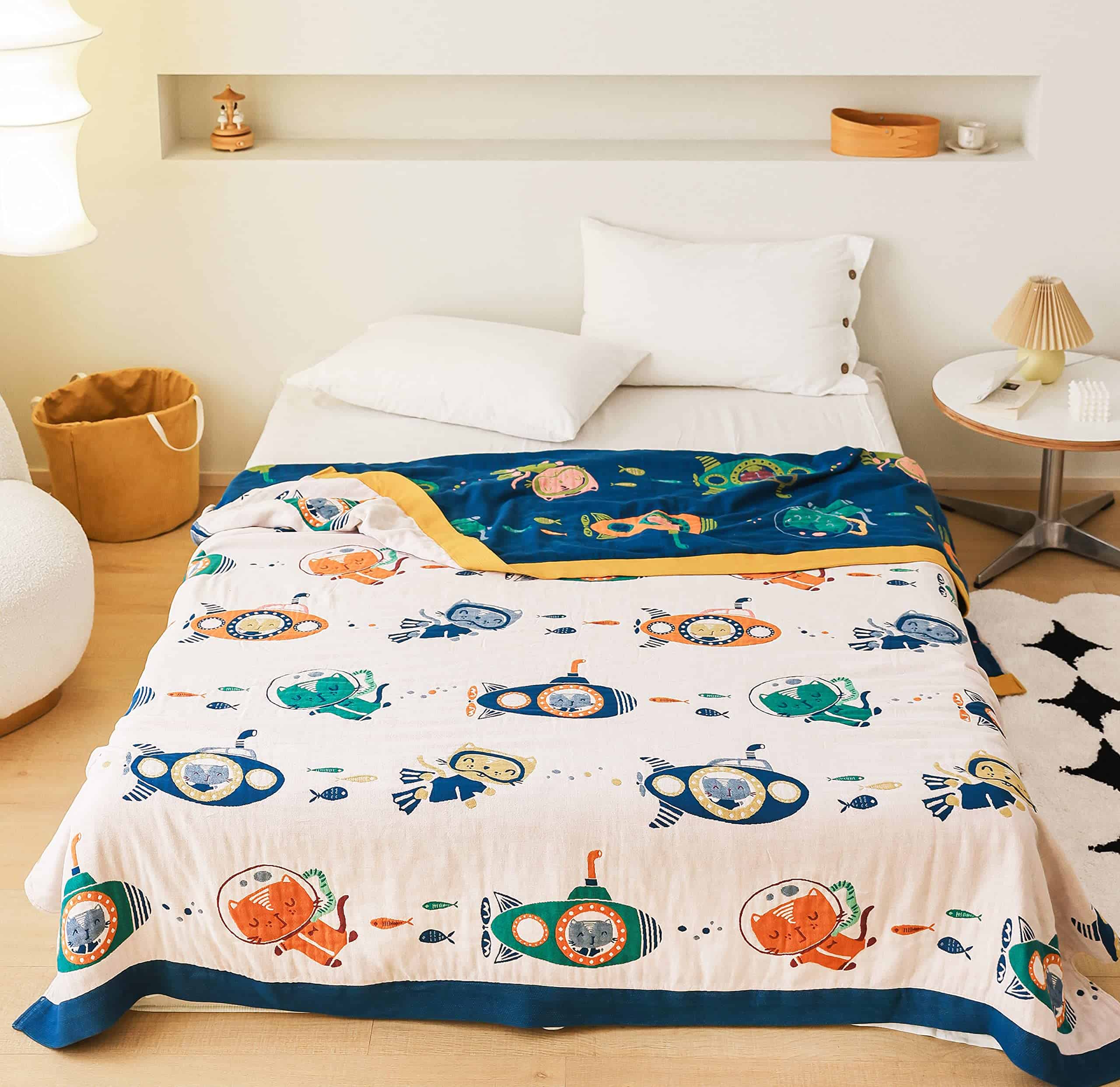 Manta de Muselina de Algodón 100% Submarinista Gatito Gato - Imagen 3