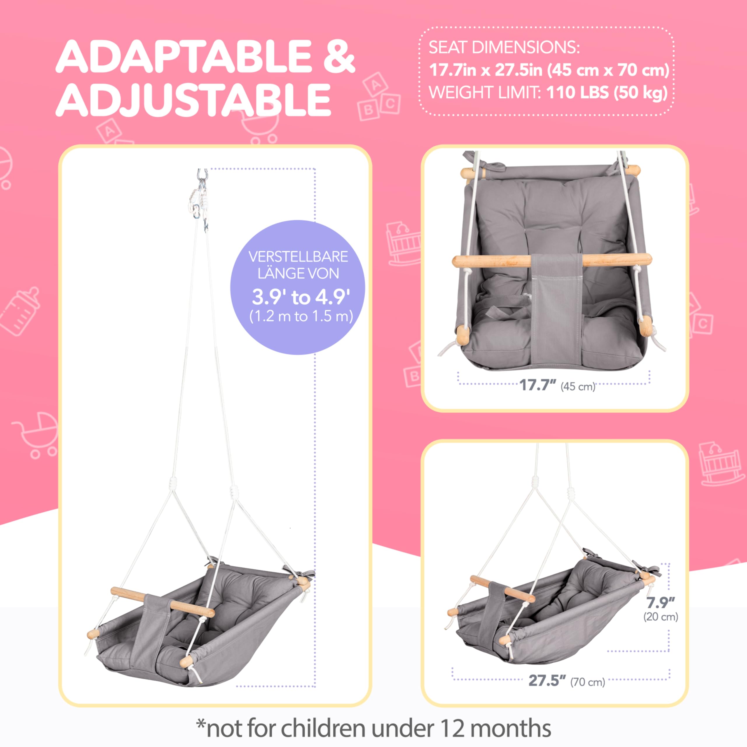 CaTeam - Columpio de Lona para Niños, Asiento -Gris Oscuro - Imagen 5