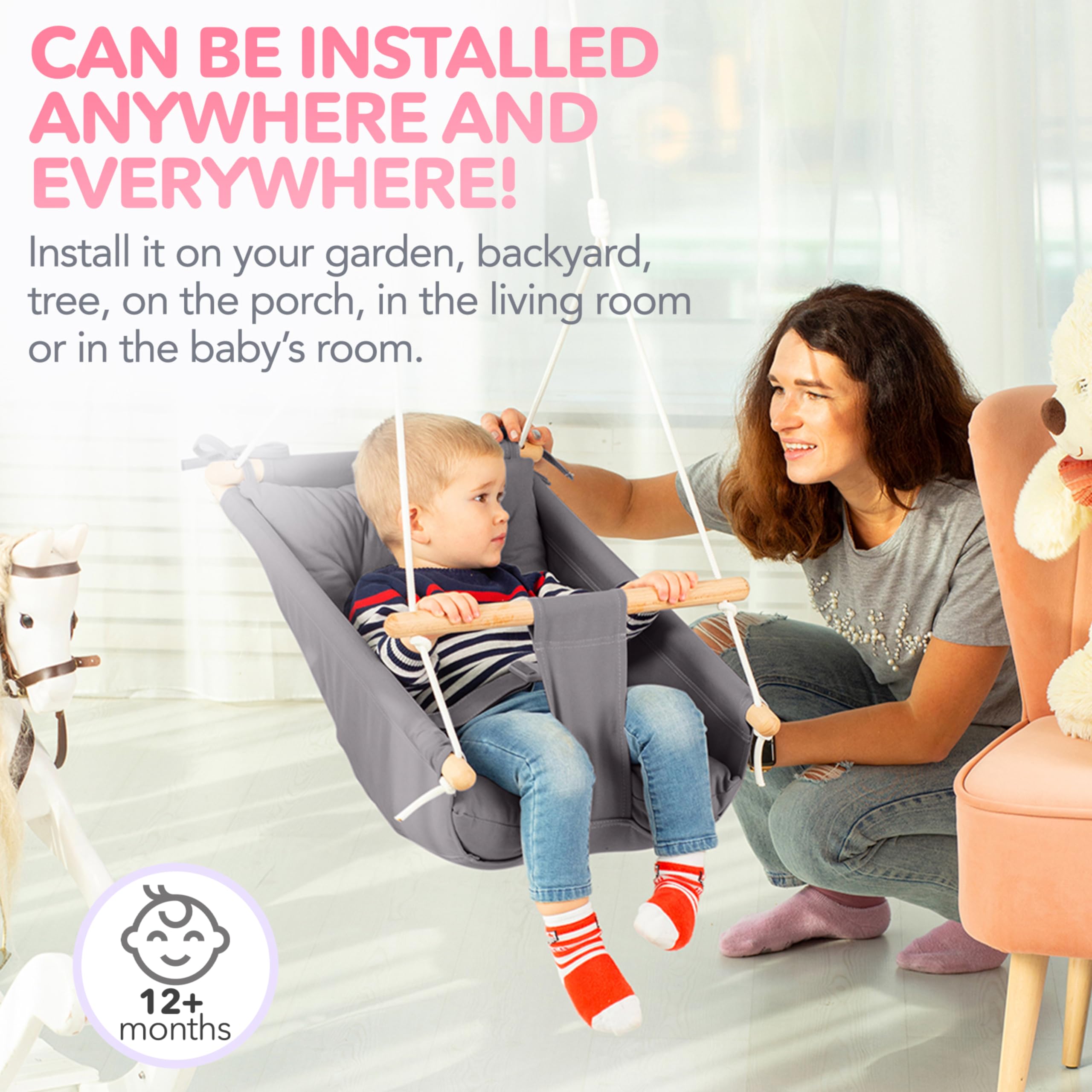 CaTeam - Columpio de Lona para Niños, Asiento -Gris Oscuro - Imagen 8