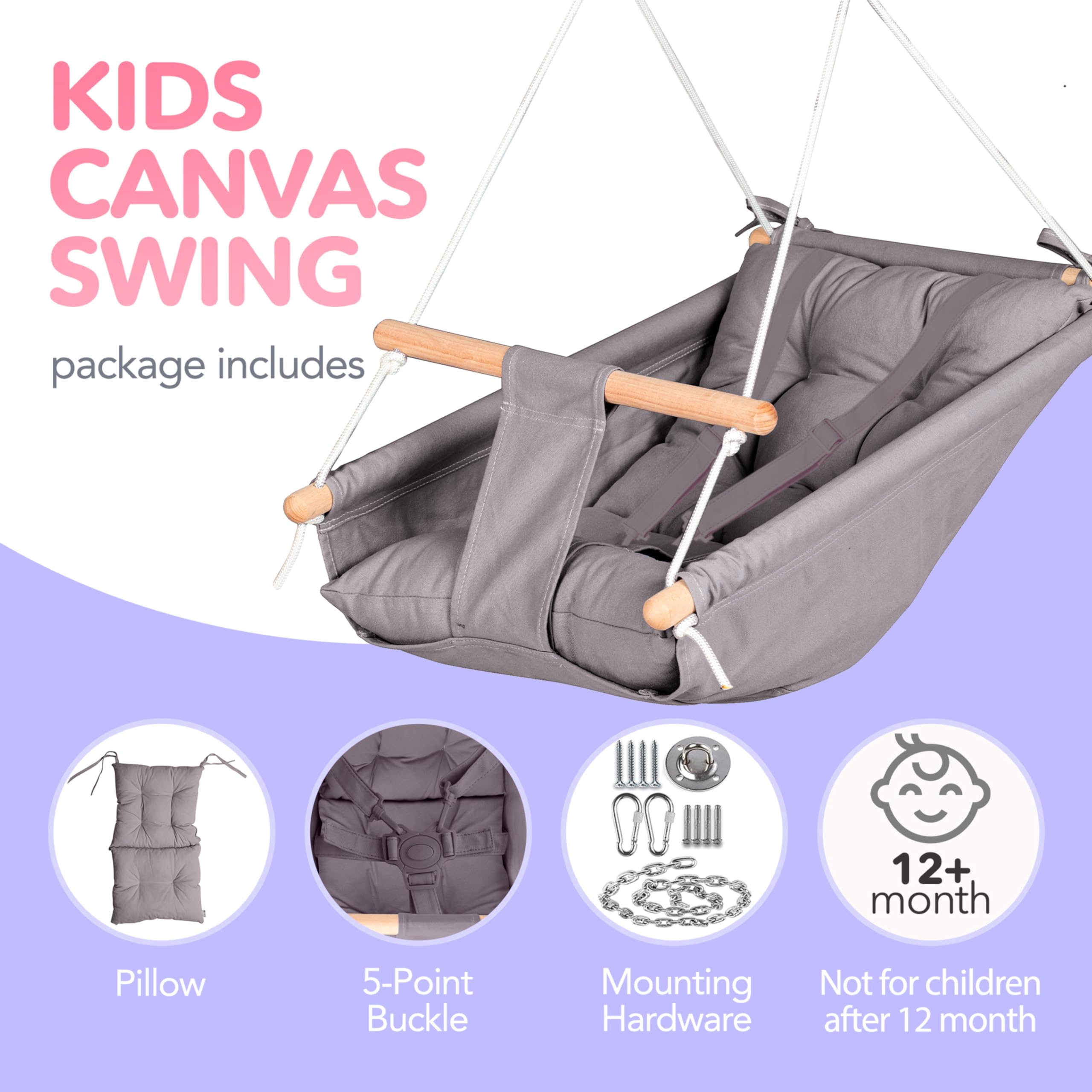 CaTeam - Columpio de Lona para Niños, Asiento -Gris Oscuro - Imagen 4