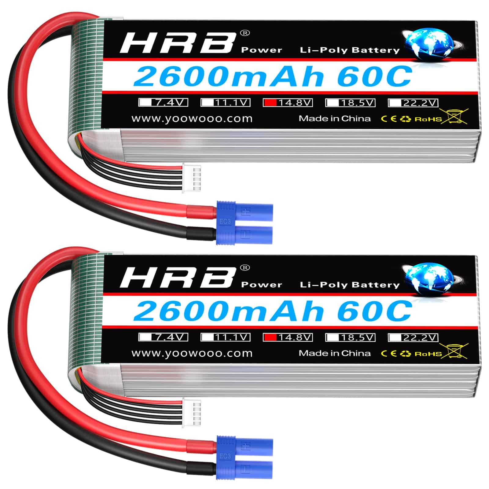HRB 2 packs 4S 2600mAh Batería Lipo EC3 14.8V 60C Batería