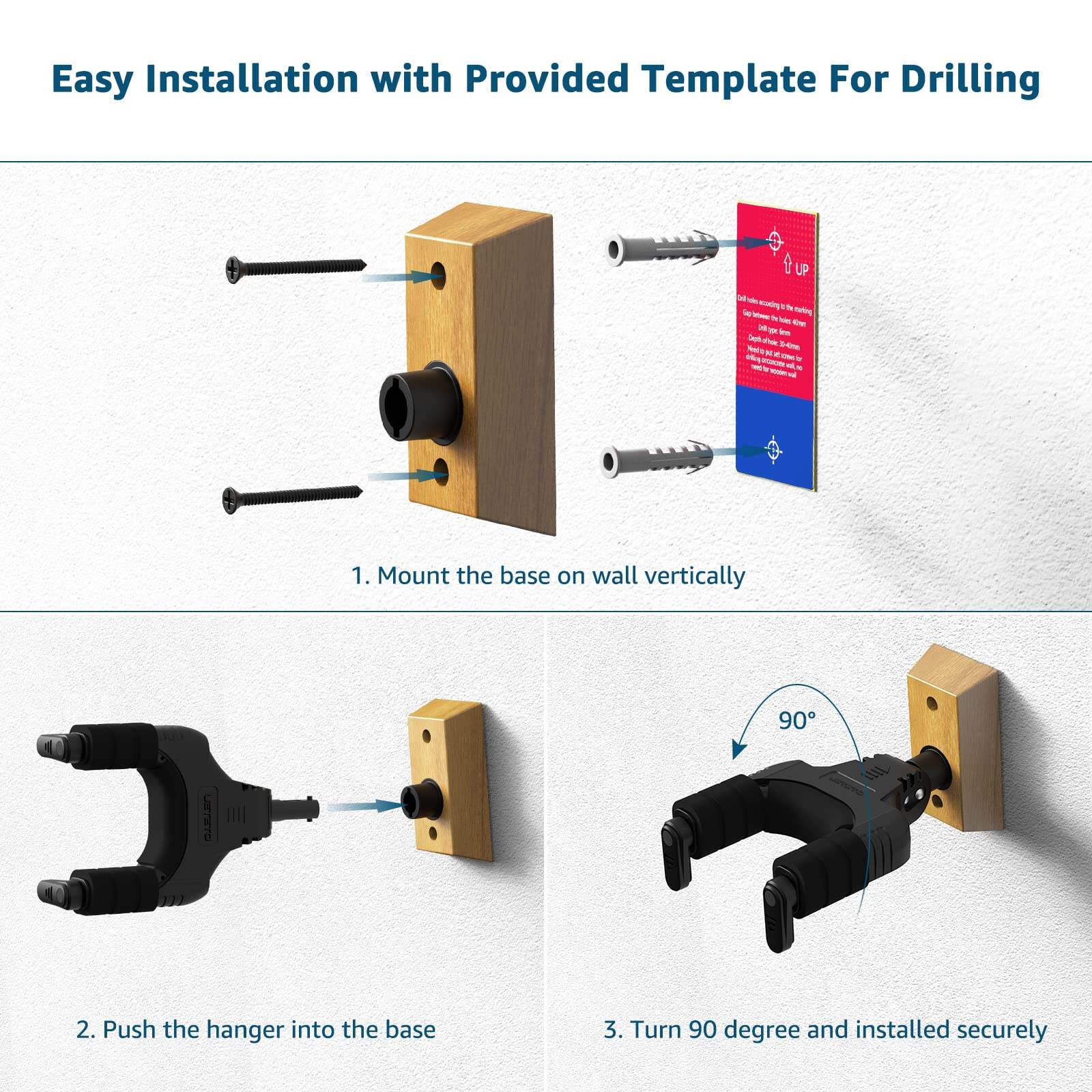 Soporte de Pared para Guitarra, Gancho de Madera Dura con - Imagen 6