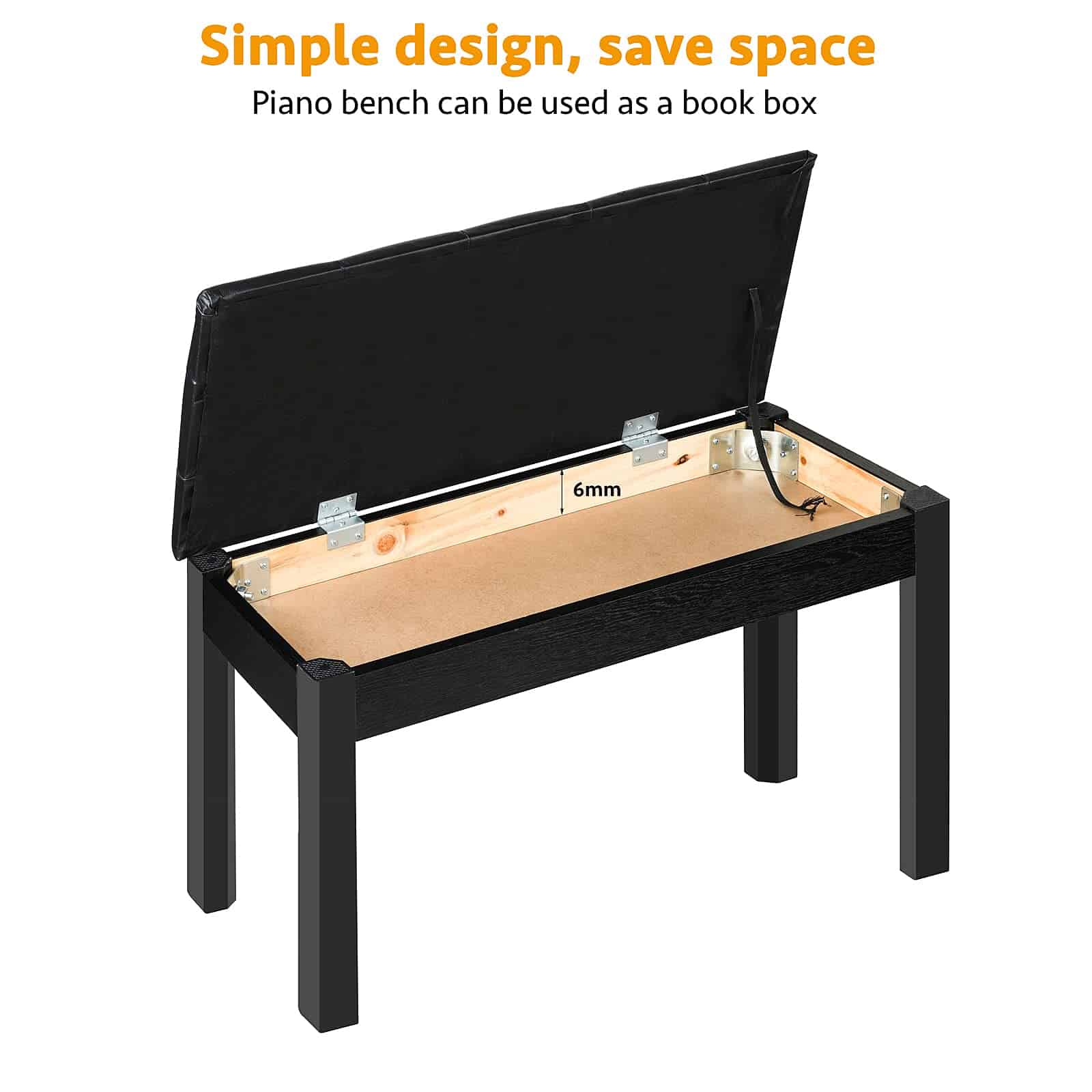 Banqueta de Piano ZHRUNS de Madera con Almacenamiento y - Imagen 5