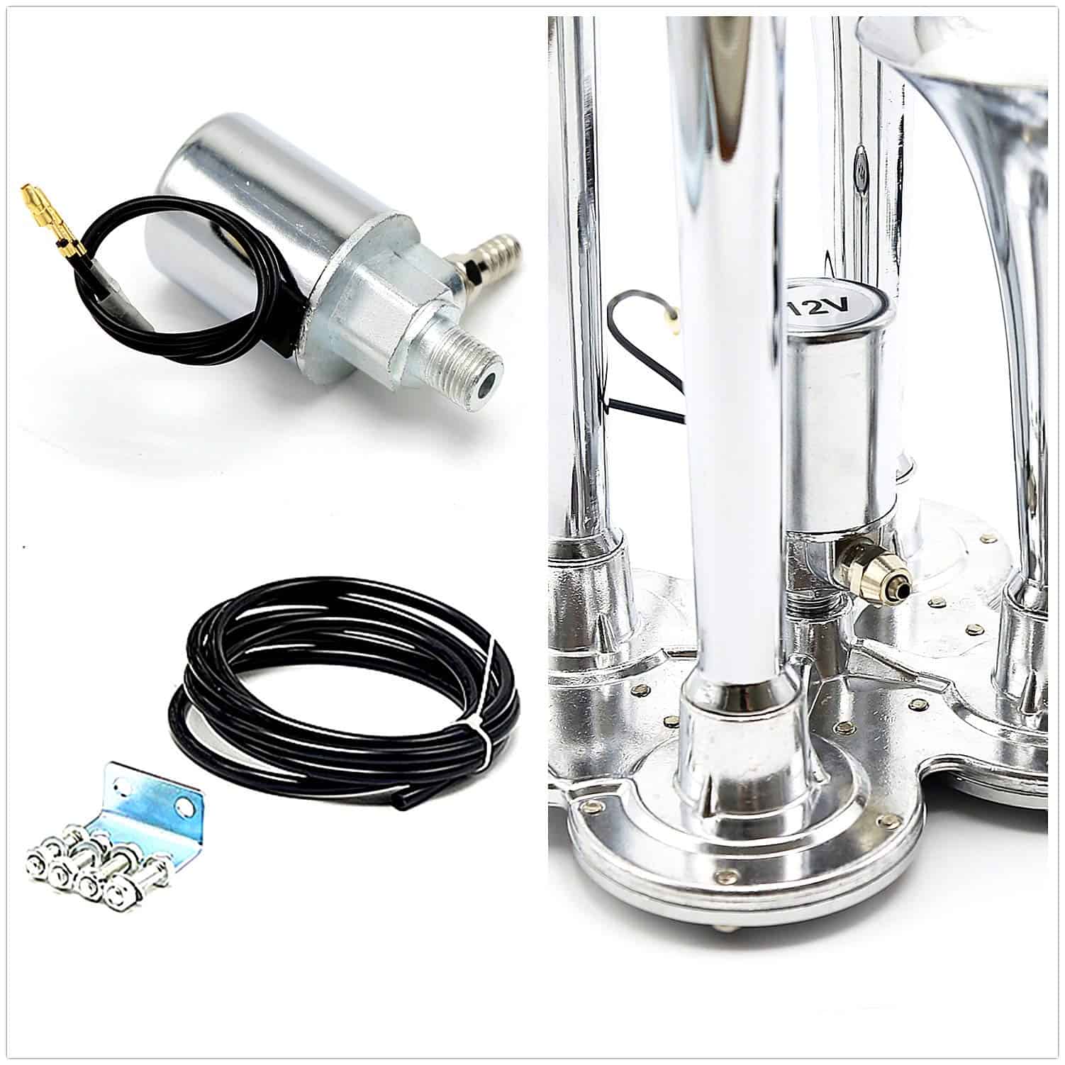 Claxon de coche plateado de cuatro tubos dobles 12V 170DB - Imagen 6