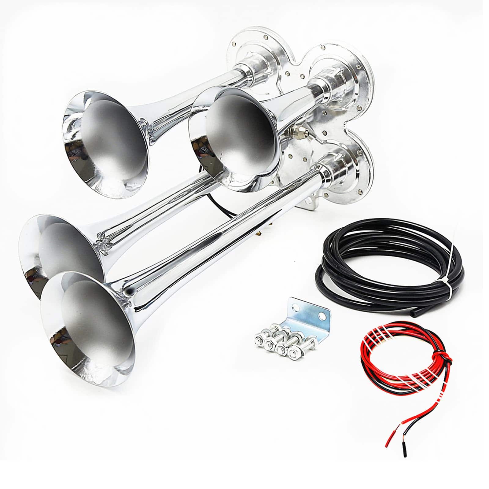 Claxon de coche plateado de cuatro tubos dobles 12V 170DB