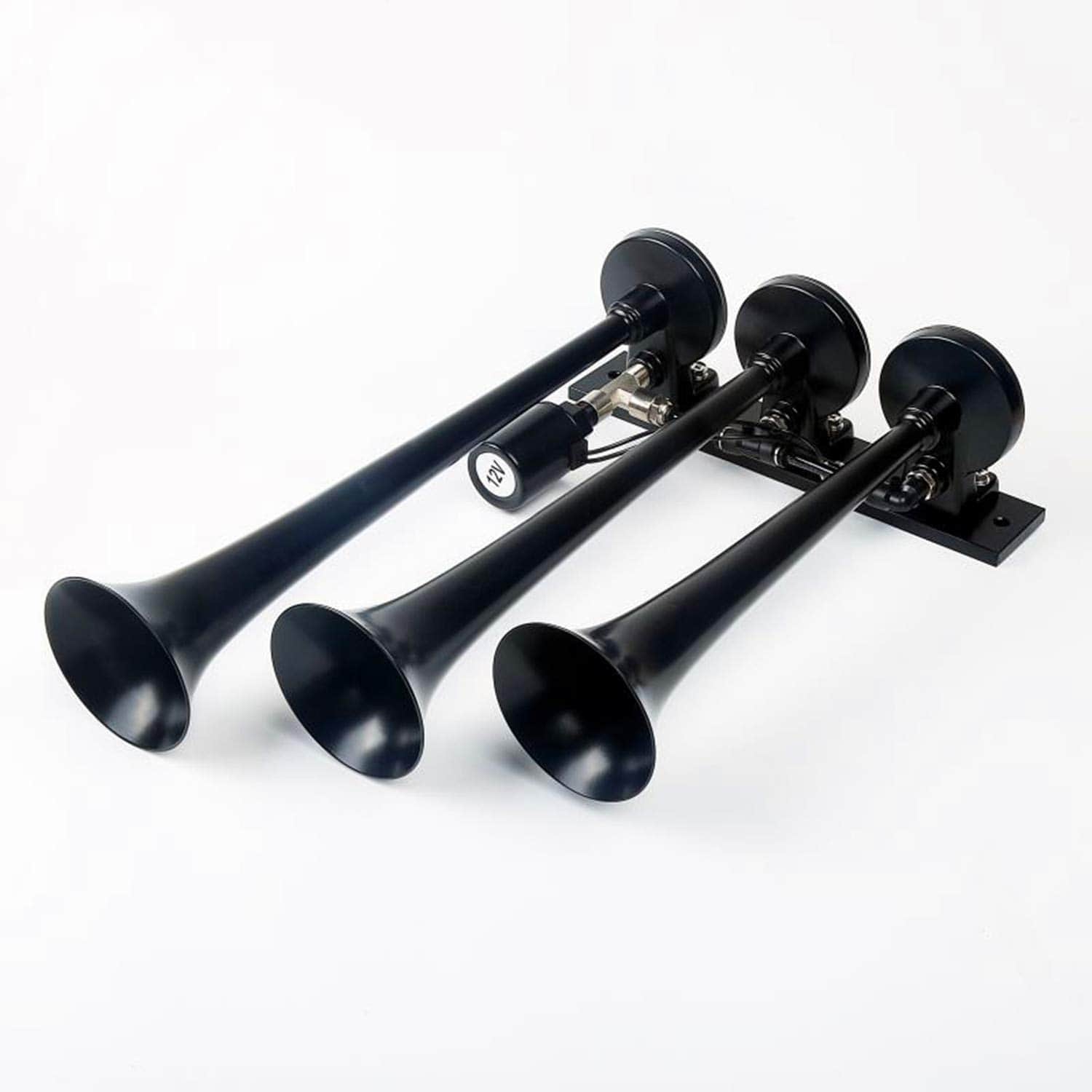 Claxon de Coche Negro de Tres Tubos Control Solenoide de - Imagen 5