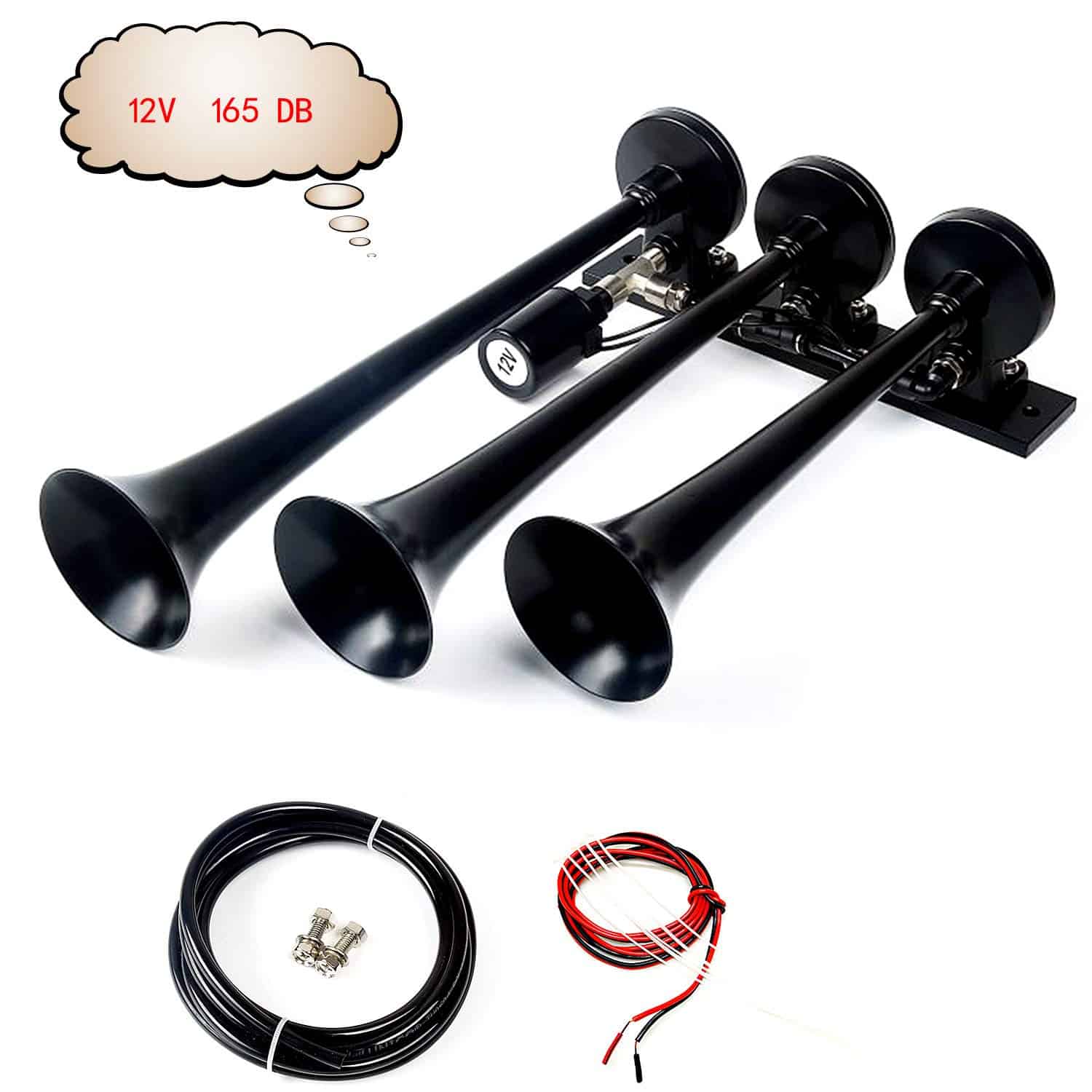 Claxon de Coche Negro de Tres Tubos Control Solenoide de - Imagen 8