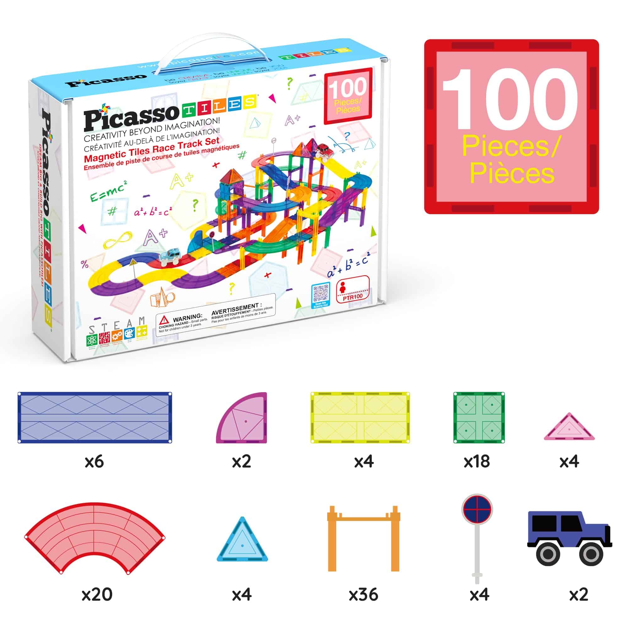 Set de pista de carreras de 100 piezas PicassoTiles con - Imagen 8