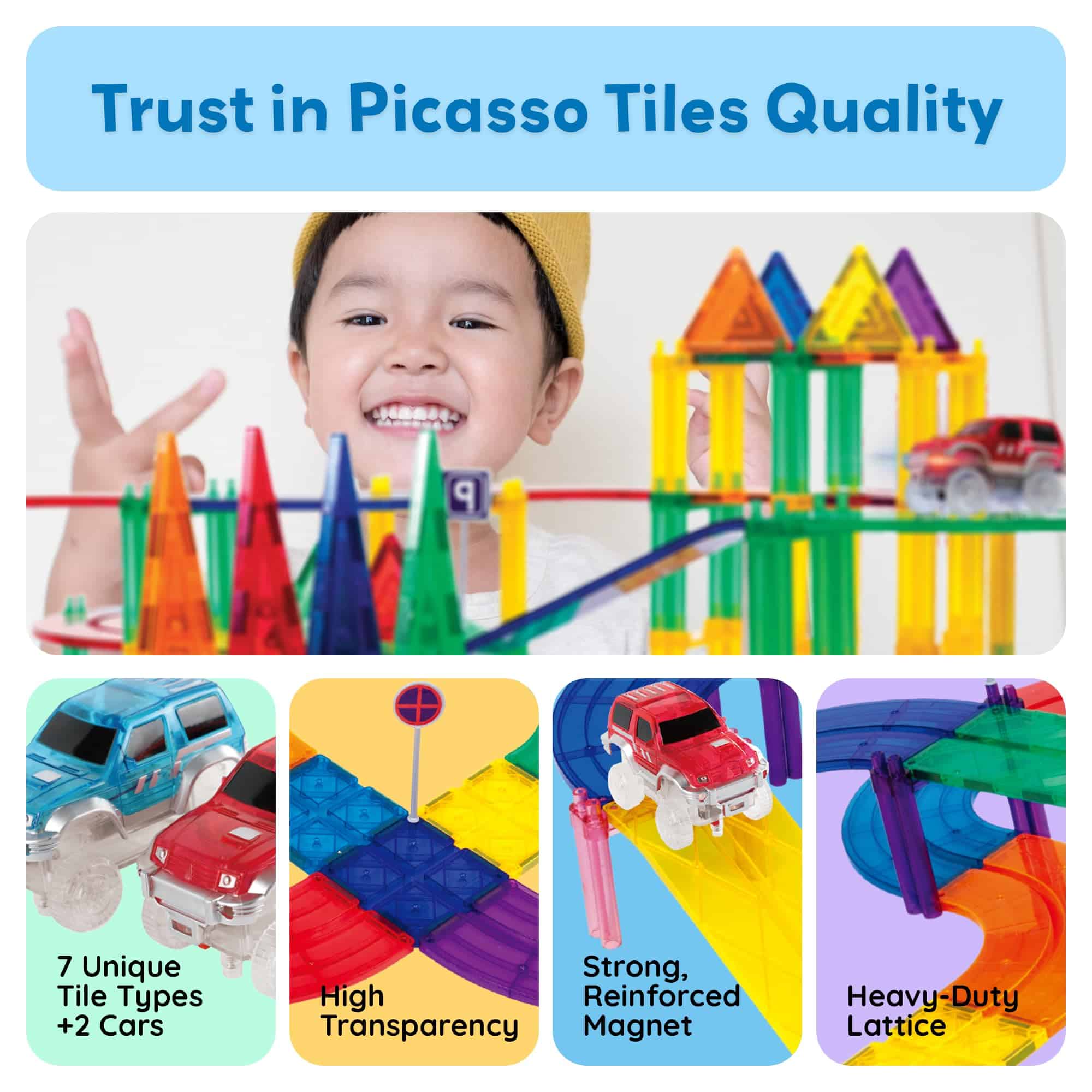 Set de pista de carreras de 100 piezas PicassoTiles con - Imagen 7