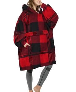 Manta con capucha tipo suéter en cuadros rojos Cataluña,